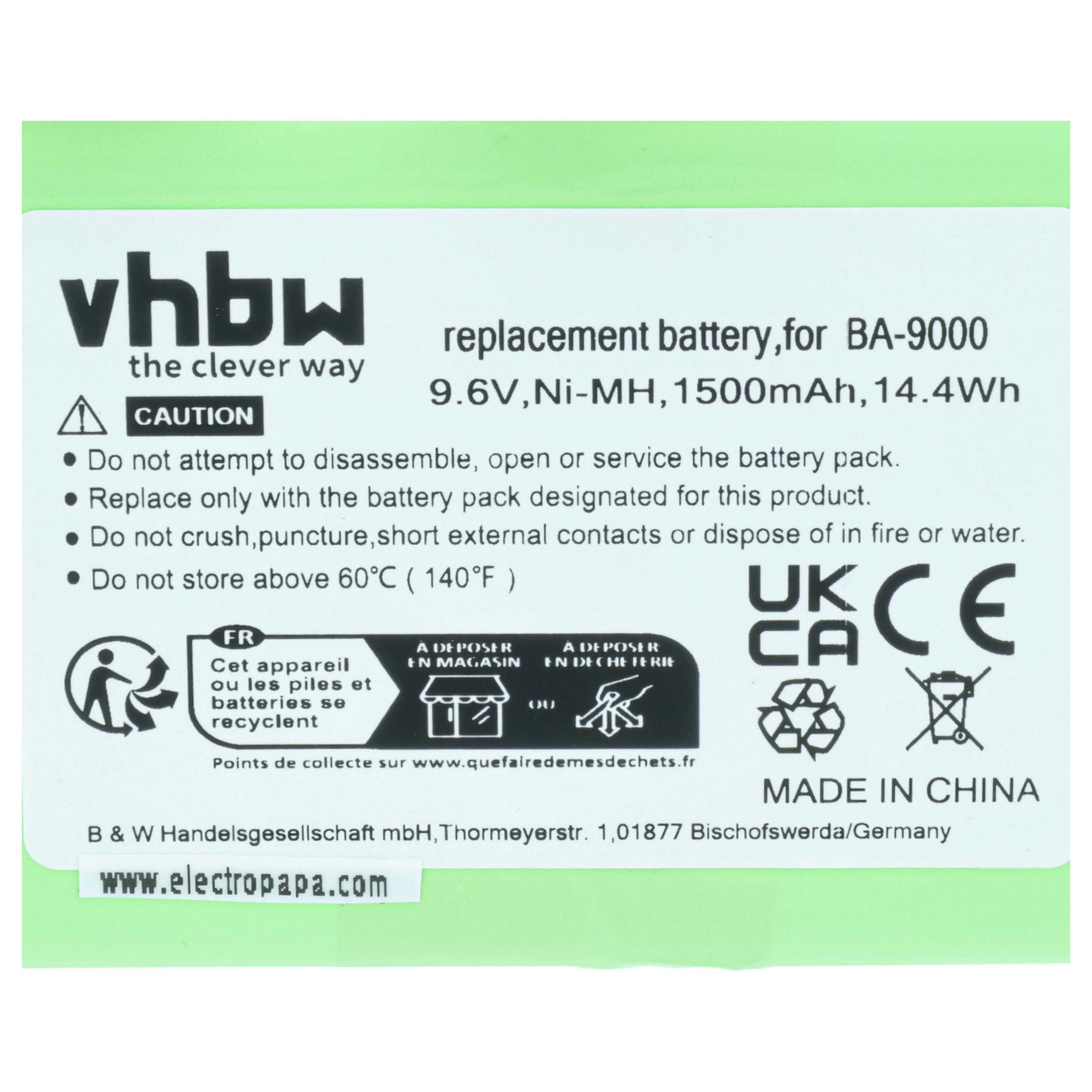 Printer Battery replaces Brother BA9000, BA-9000 - 1500 mAh 9.6 V NiMH