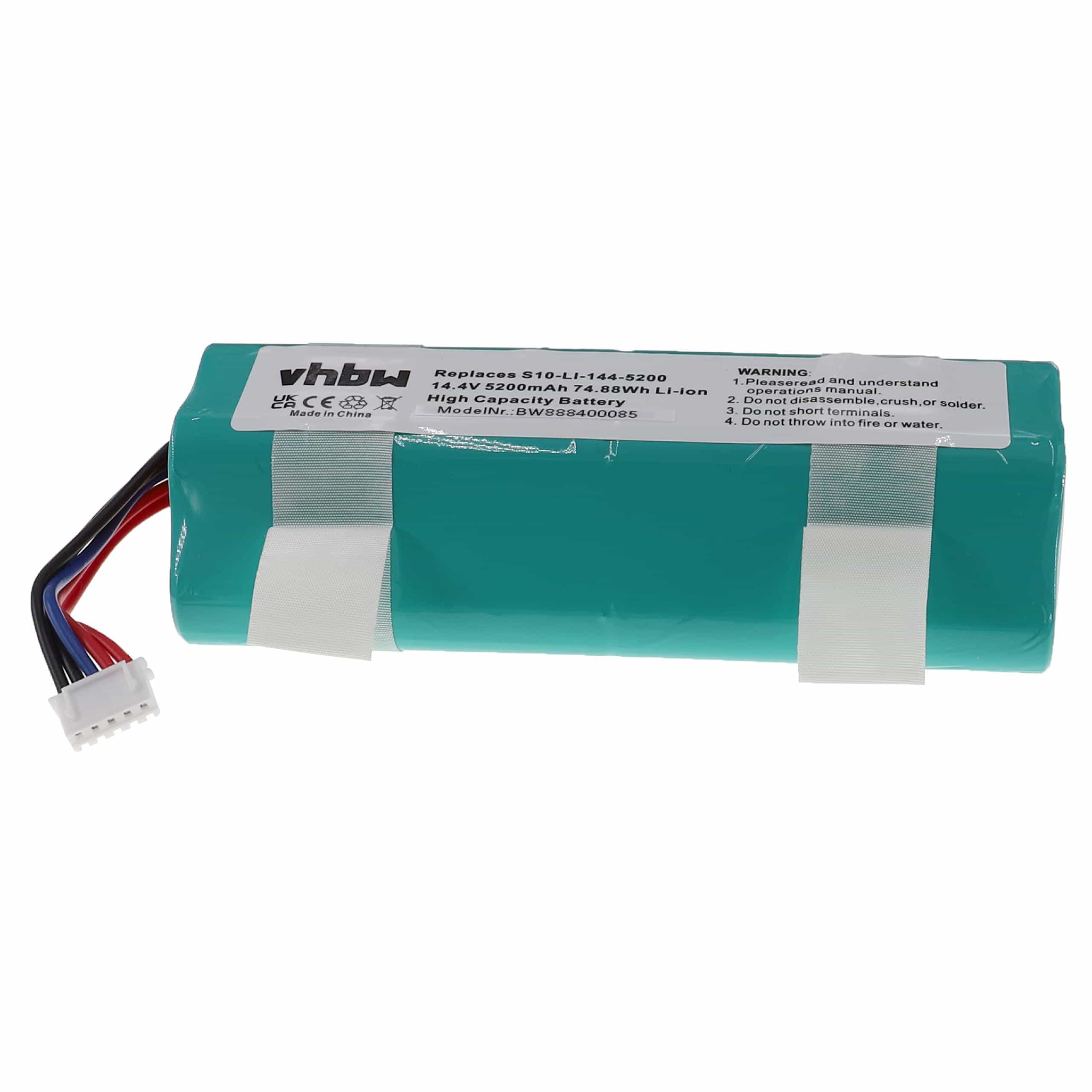 Batterie remplace Ecovacs 201-1913-4200, 201-1913-4201 pour robot aspirateur - 5200mAh 14,4V Li-ion, turquoise