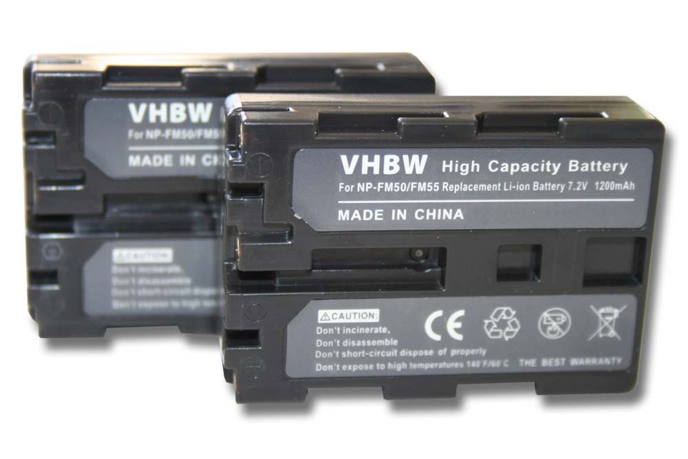 Videocamera Battery (2 Units) Replacement for Sony NP-FM30, NP-FM50, NP-FM70, NP-FM90 - 1400 mAh 7.4 V Li-Ion