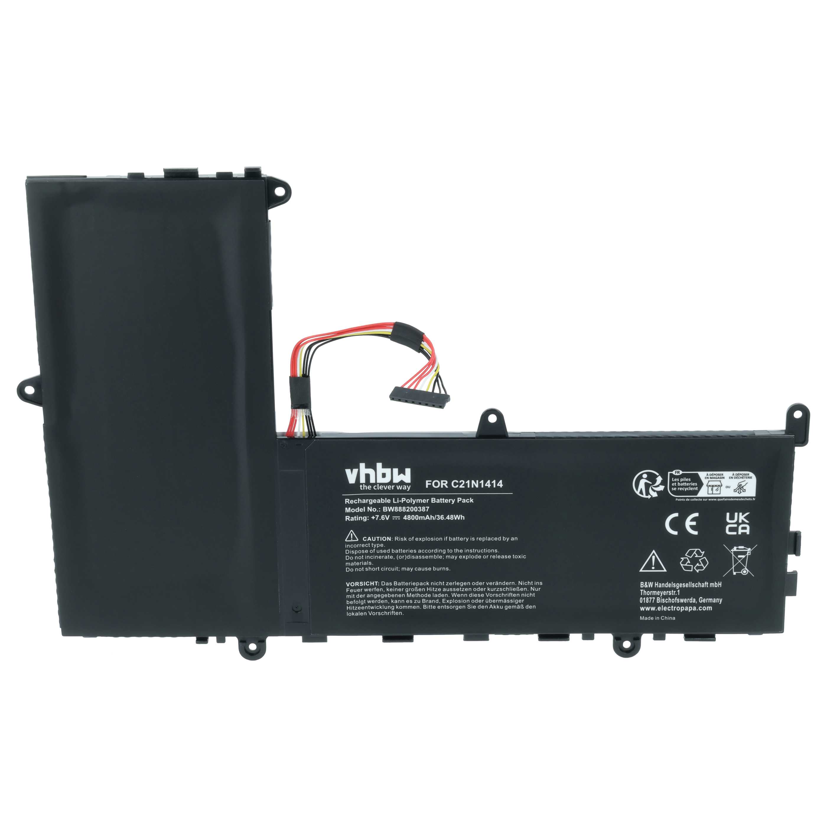 Akumulator do laptopa zamiennik Asus C21N1414, 0B200-0124000 - 4800 mAh 7,6 V LiPo, czarny