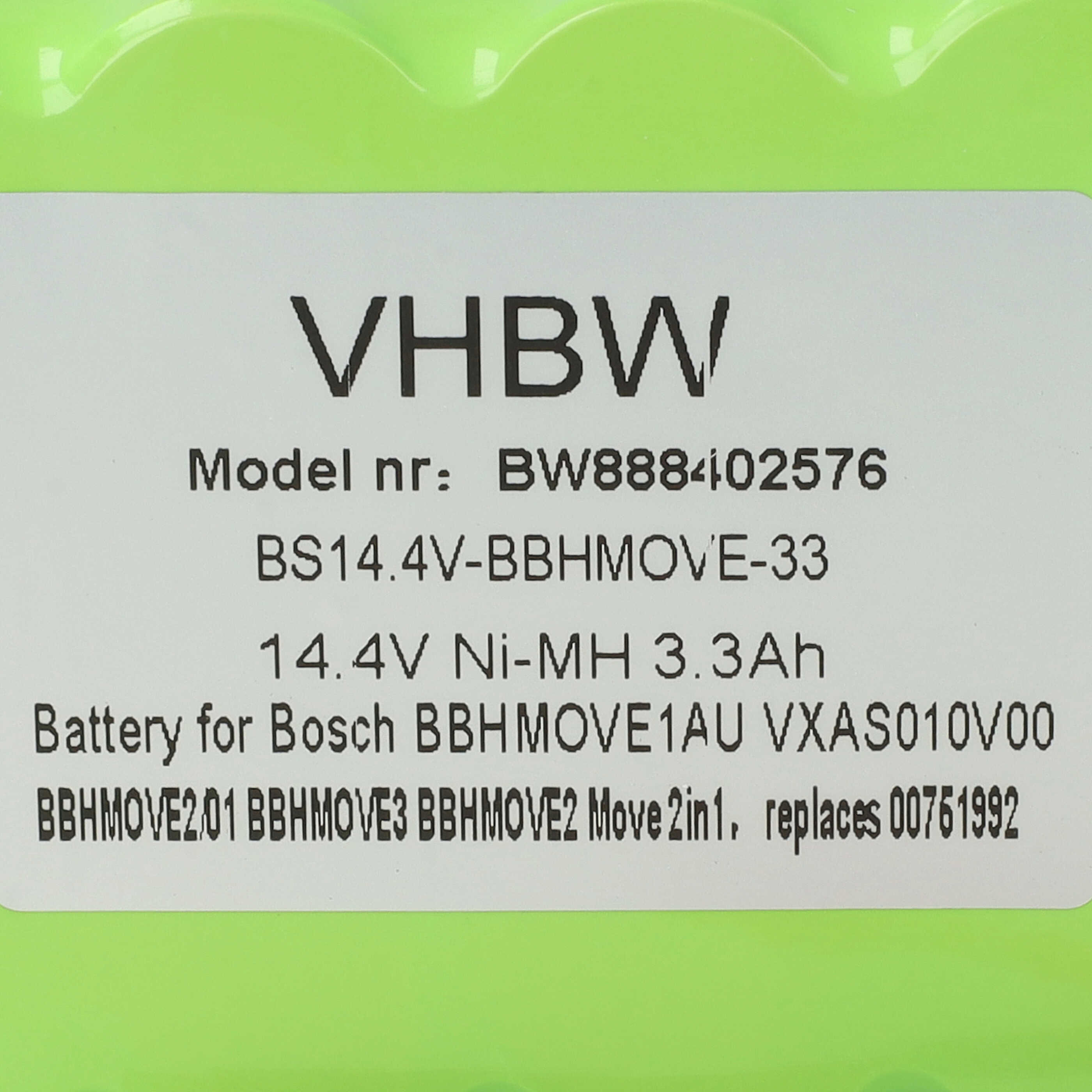 Batería reemplaza Bosch FD8901, GP180SCHSV12Y2H, 00751992 para aspiradora Bosch - 3300 mAh 14,4 V NiMH