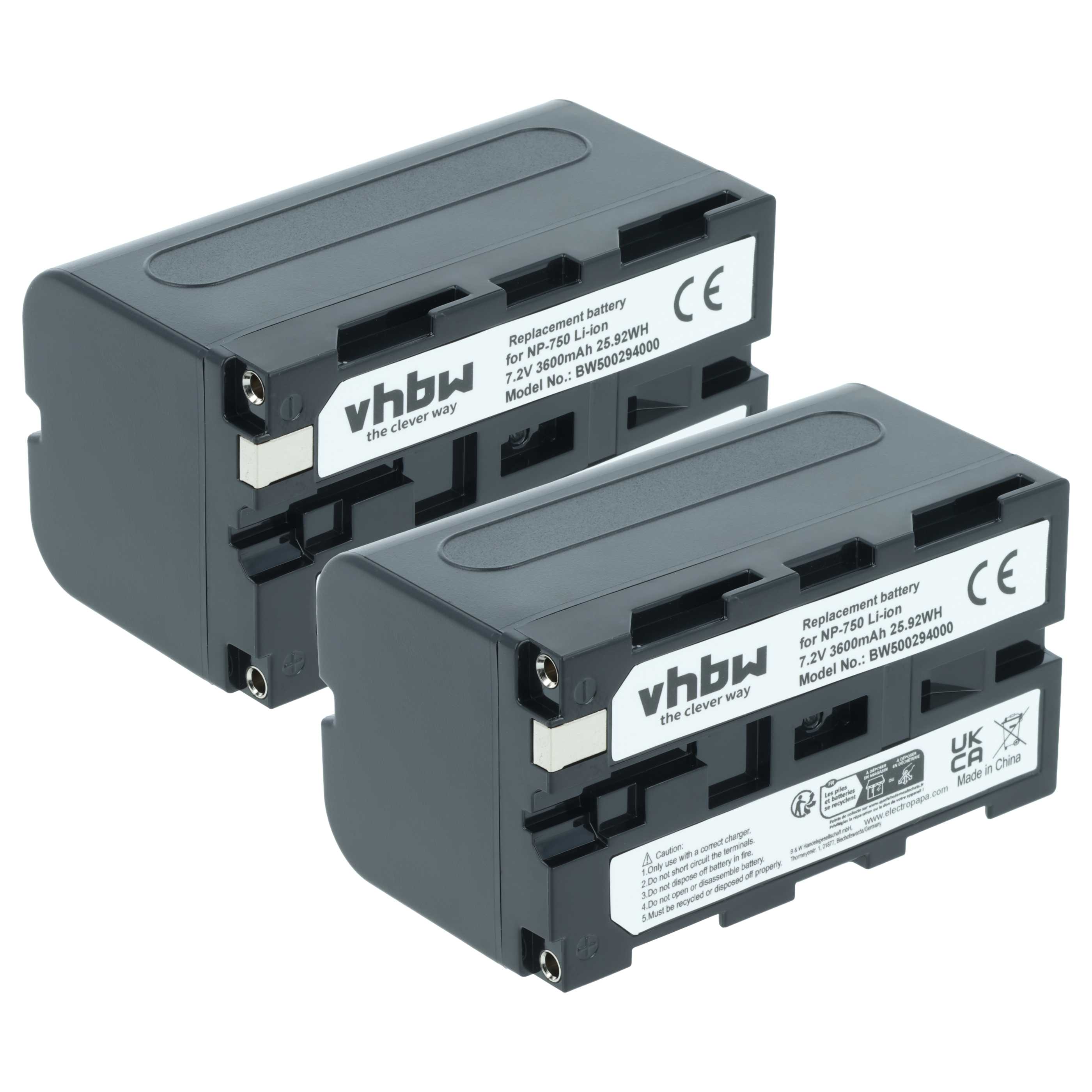 Videocamera 2x Battery replaces Grundig BP-10, BP-9, BP-8 - 3600 mAh 7.2 V Li-Ion