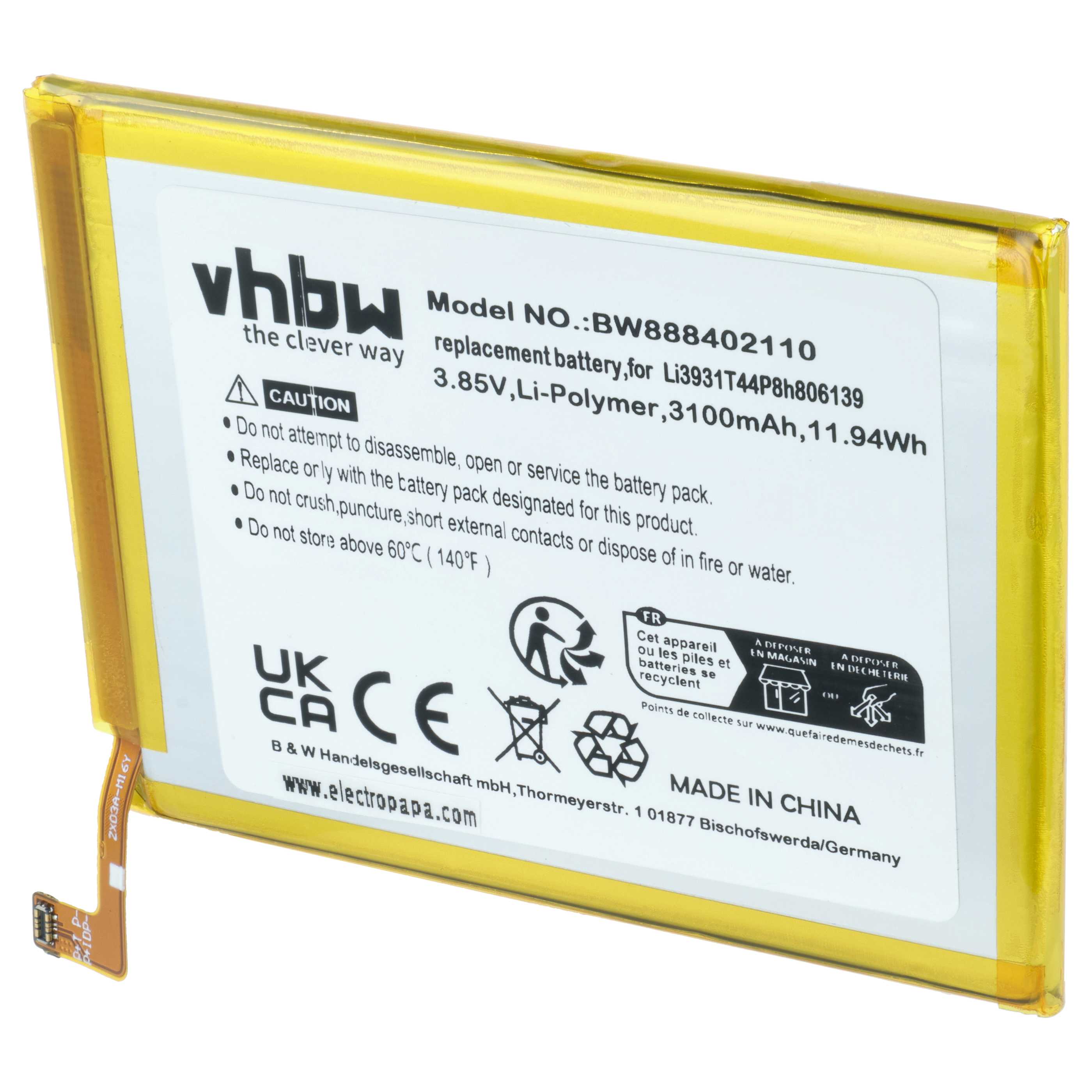 Akumulator do telefonu smartfona zamiennik ZTE Li3931T44P8h806139 - 3100 mAh 3,85 V LiPo