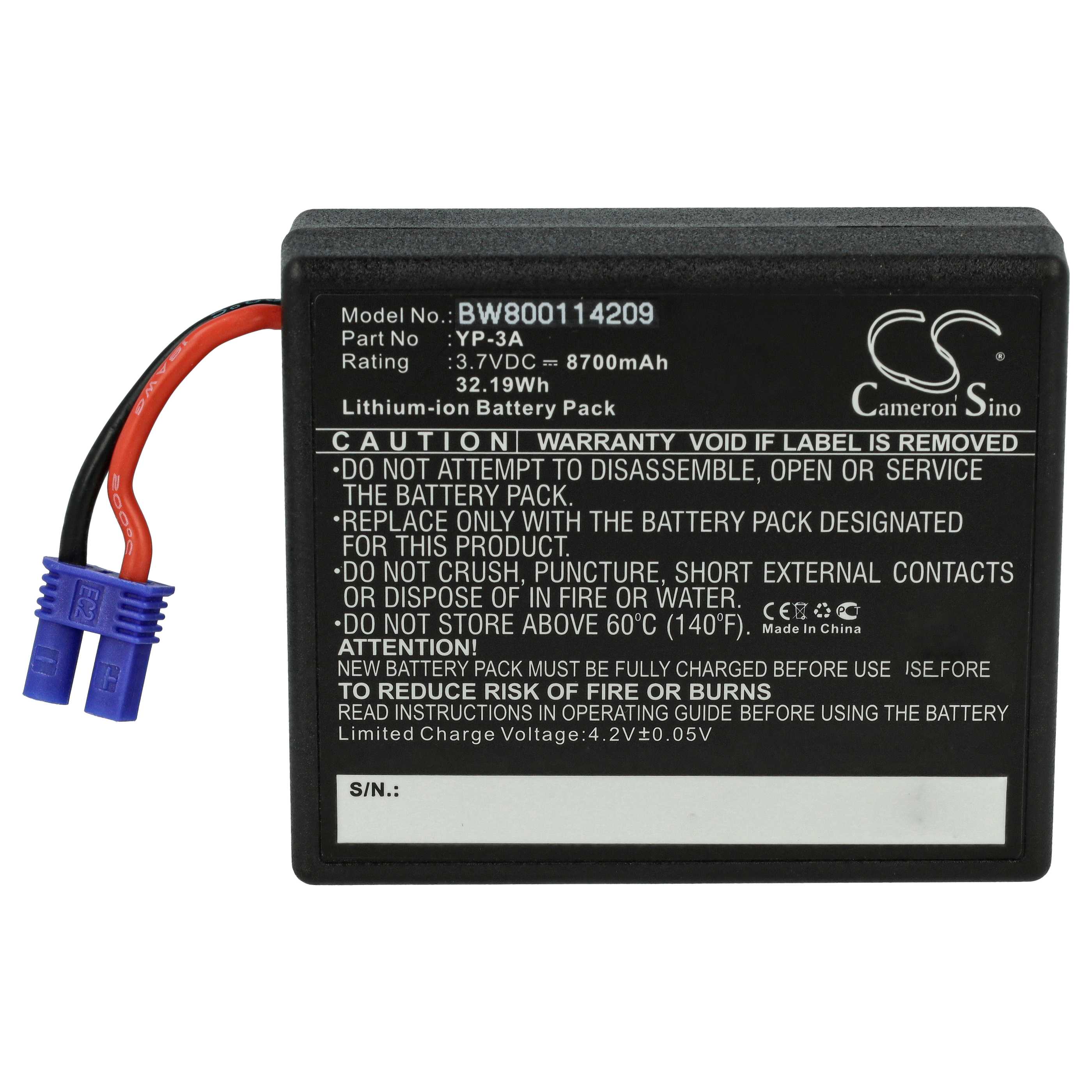 Drone Remote Battery replaces Yuneec ST16F, 58-000160, YP-3A, ST16 8700mAh, 3.7V