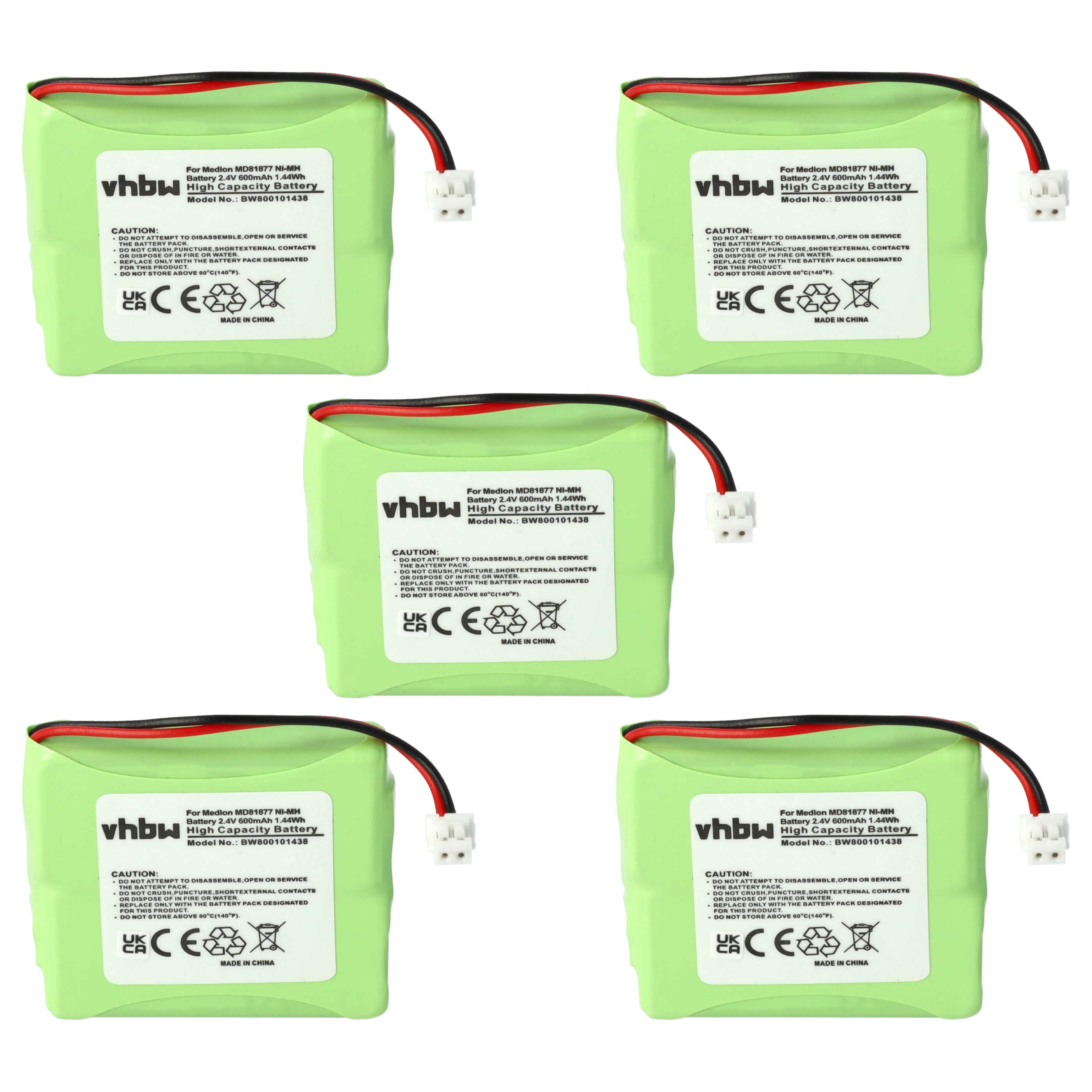 Landline Phone Battery (5 Units) Replacement for GP0827, 5M702BMX, GP0748, GP0747, GP0735 - 600mAh 2.4V NiMH