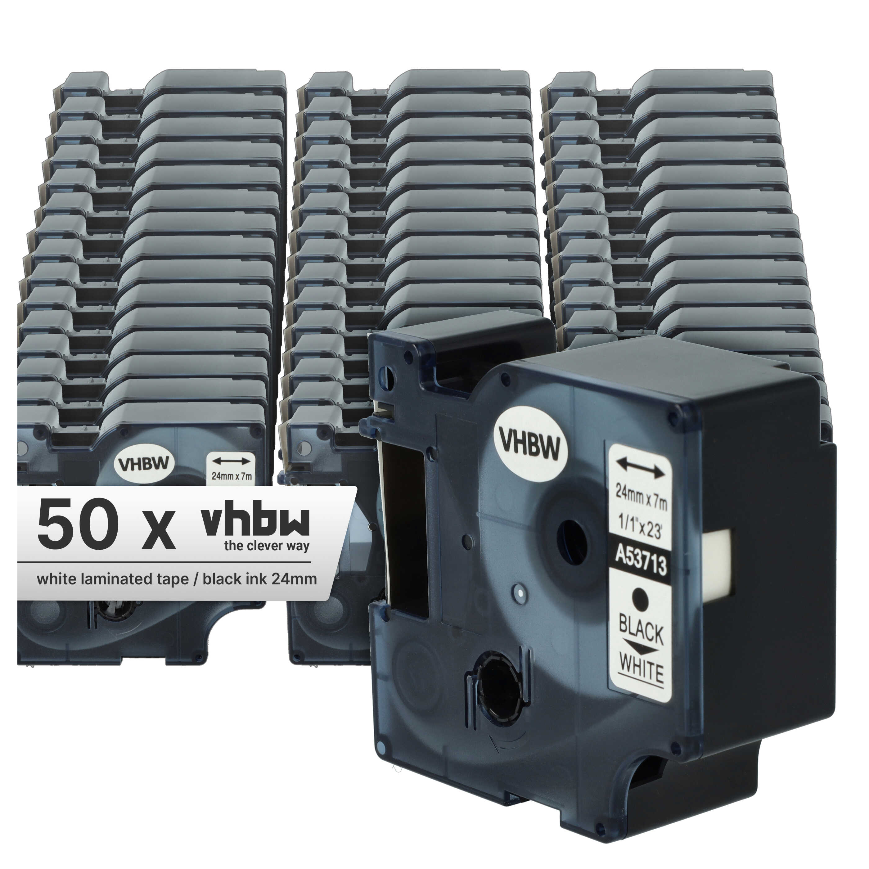 50x Label Tape replaces Dymo D1, 53713 - 24 mm Black to White