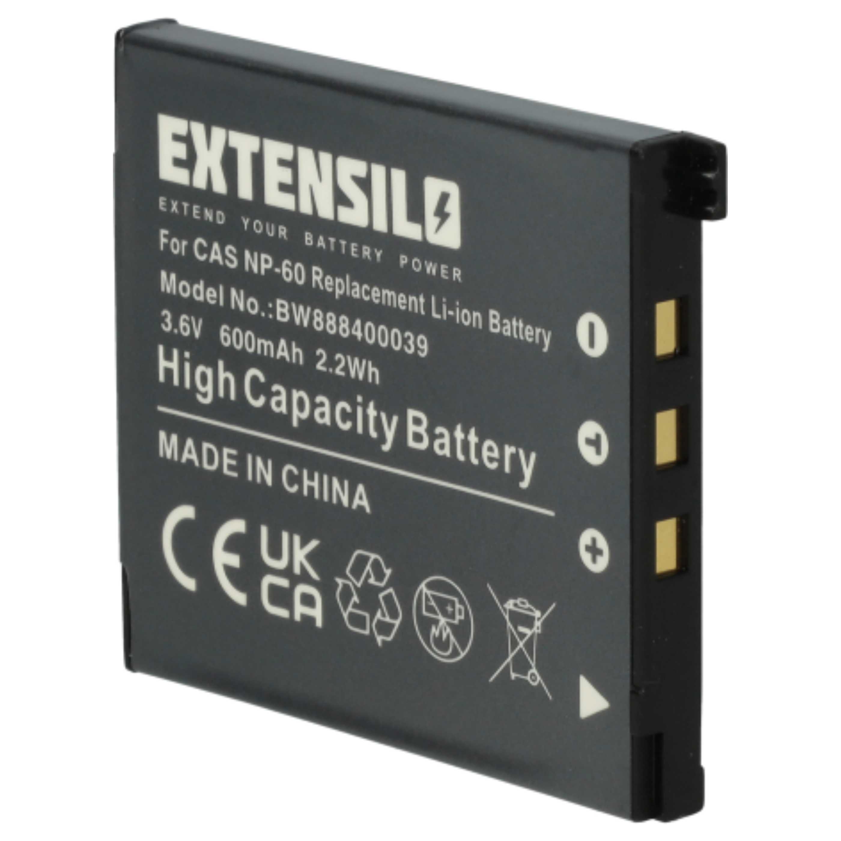 3x Battery replaces Casio NP-60 - 600mAh, 3.7V, Li-Ion