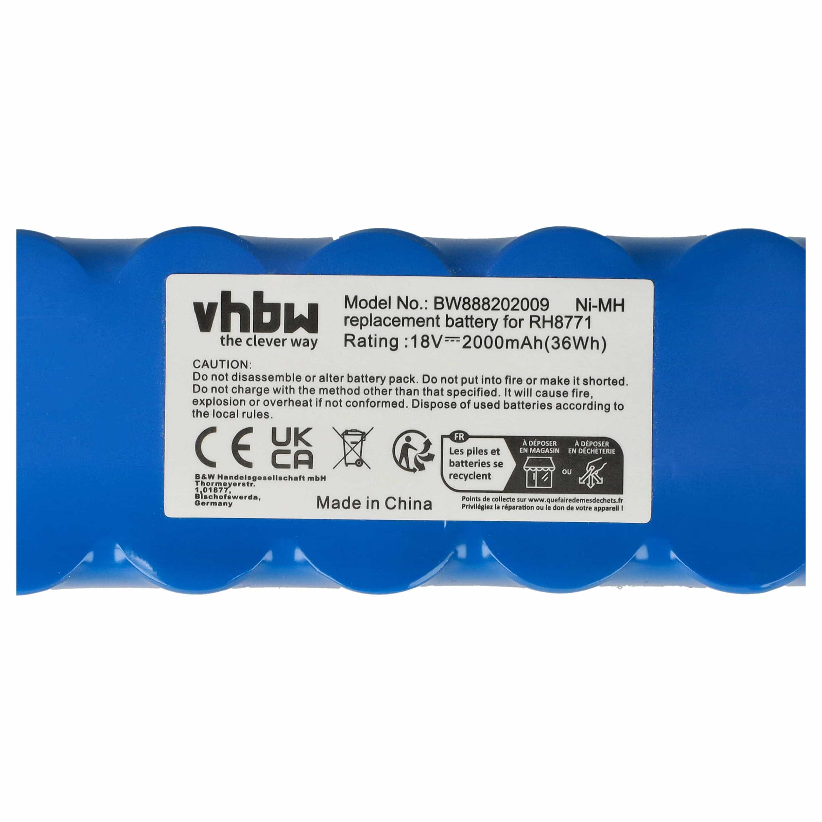 Battery replaces Rowenta RD-ROW18VA for Rowenta 2000mAh, 18V, NiMH