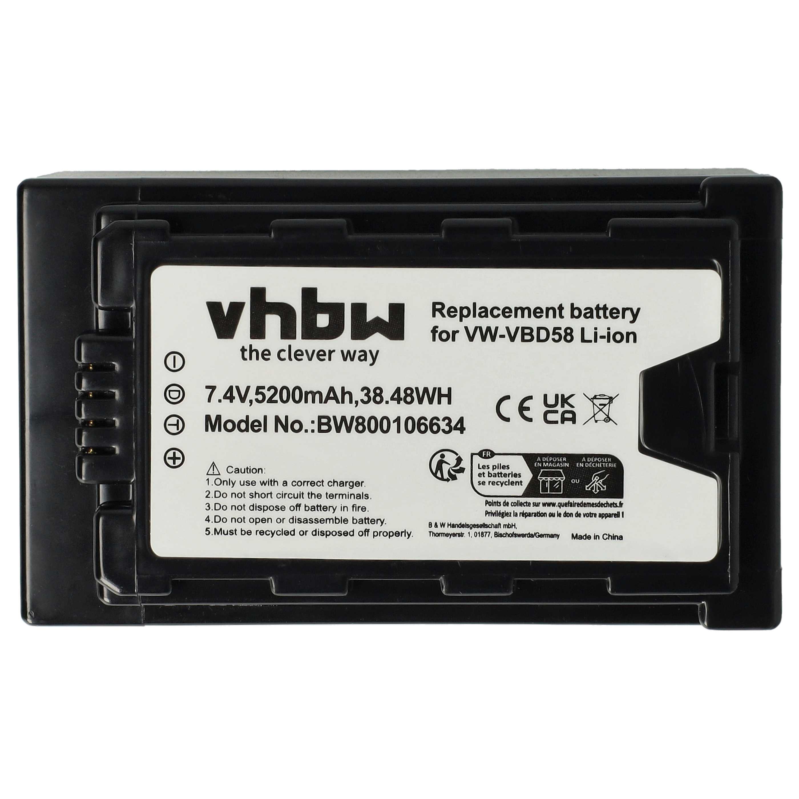 Videokamera-Akku (2 Stück) als Ersatz für Panasonic VW-VBD58 für Panasonic - 5200mAh 7,4V Li-Ion mit Infochip