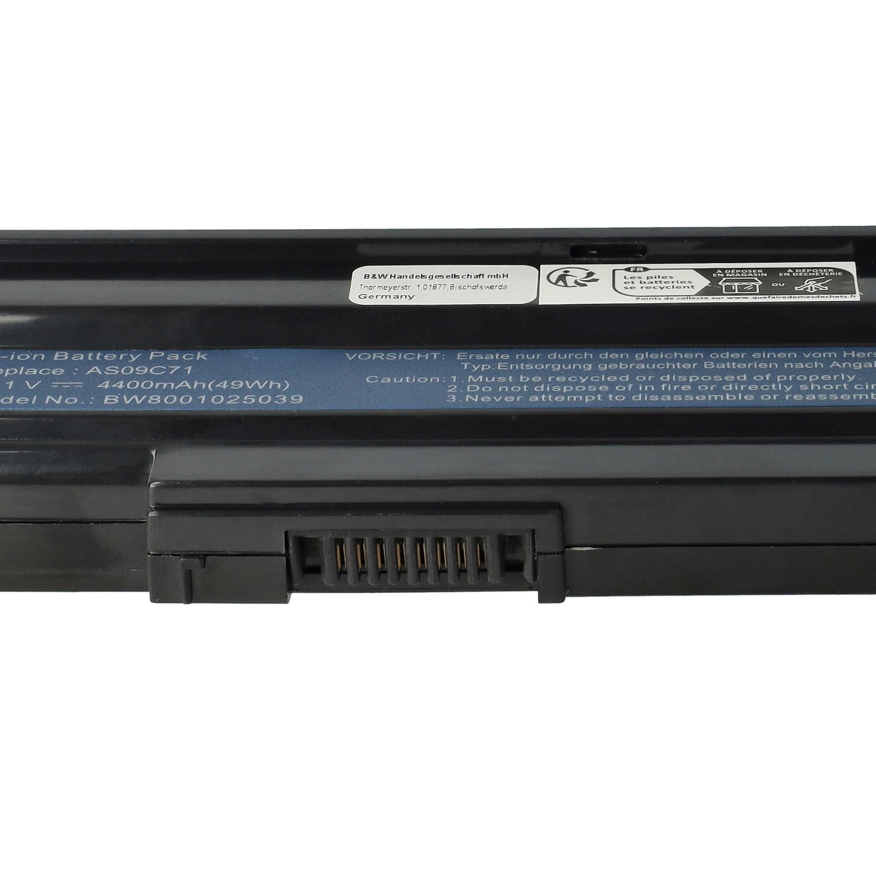 Notebook-Akku als Ersatz für Acer AS09C75, AS09C31, AS09C70, AS09C71 - 4400mAh 11,1V Li-Ion, schwarz