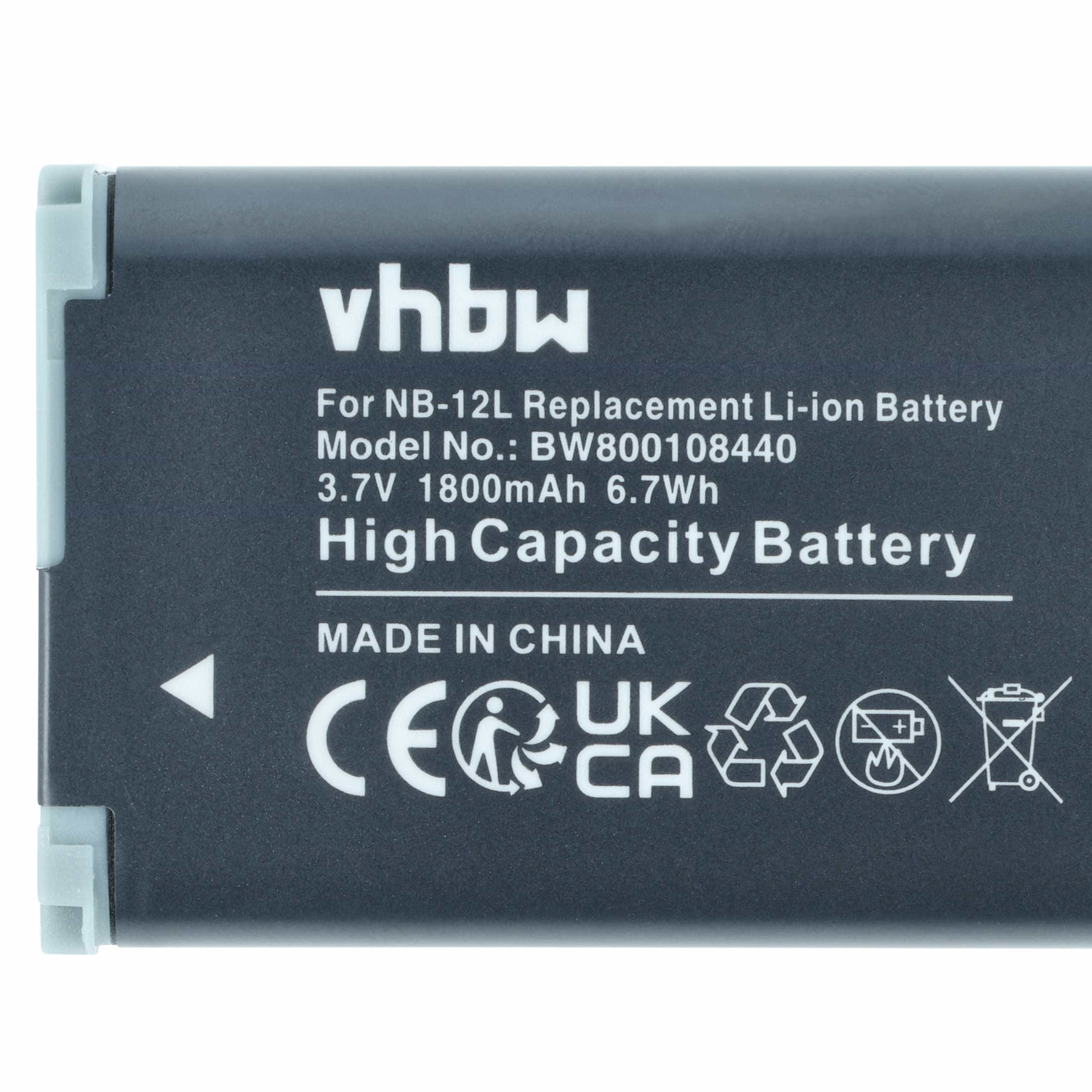 2x Battery replaces Canon NB-12L - 1800mAh, 3.7V, Li-Ion