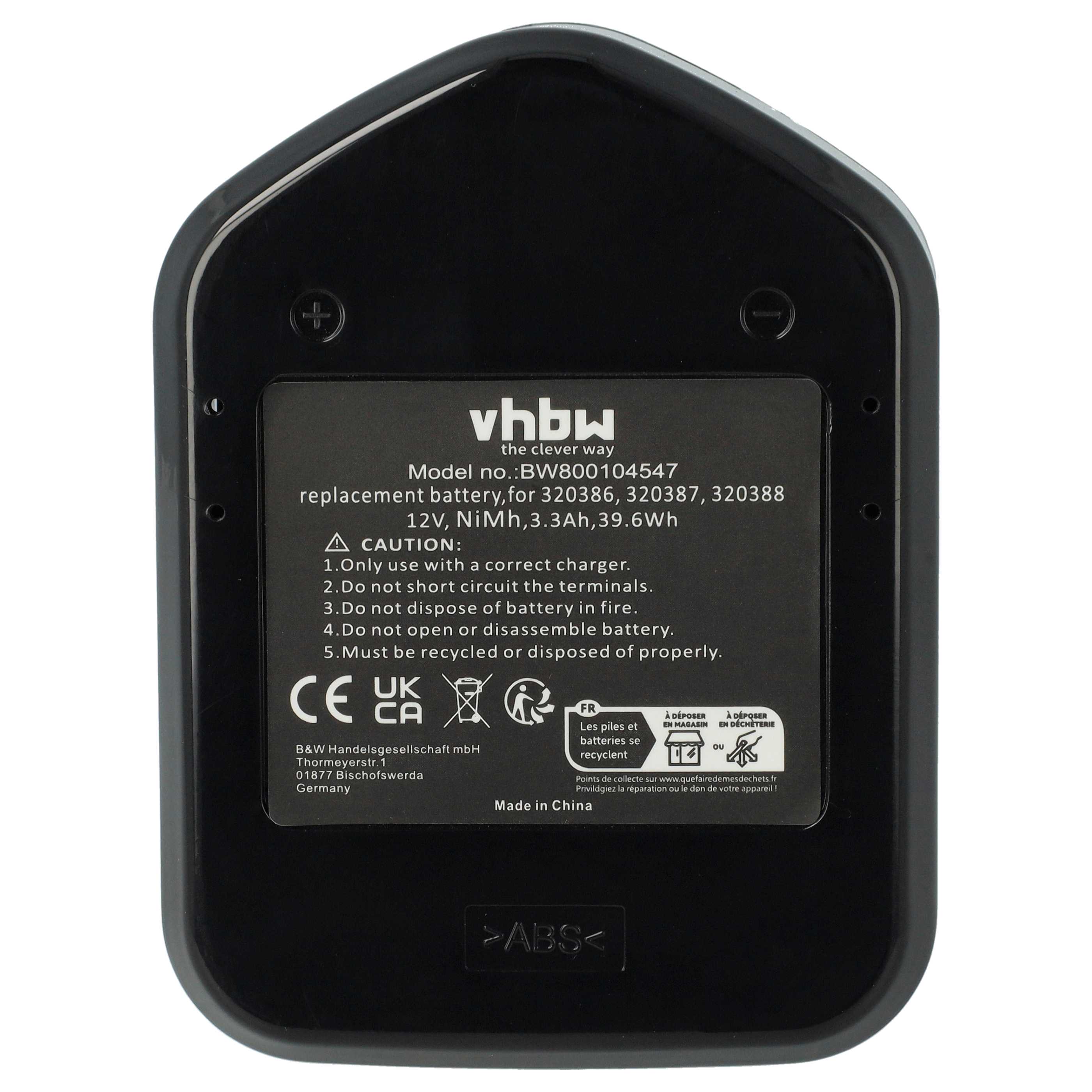 Battery replaces Hitachi 320608, 320606, 320388, 320387, 320386 Electric Power Tool - 3300 mAh, 12 V, NiMH