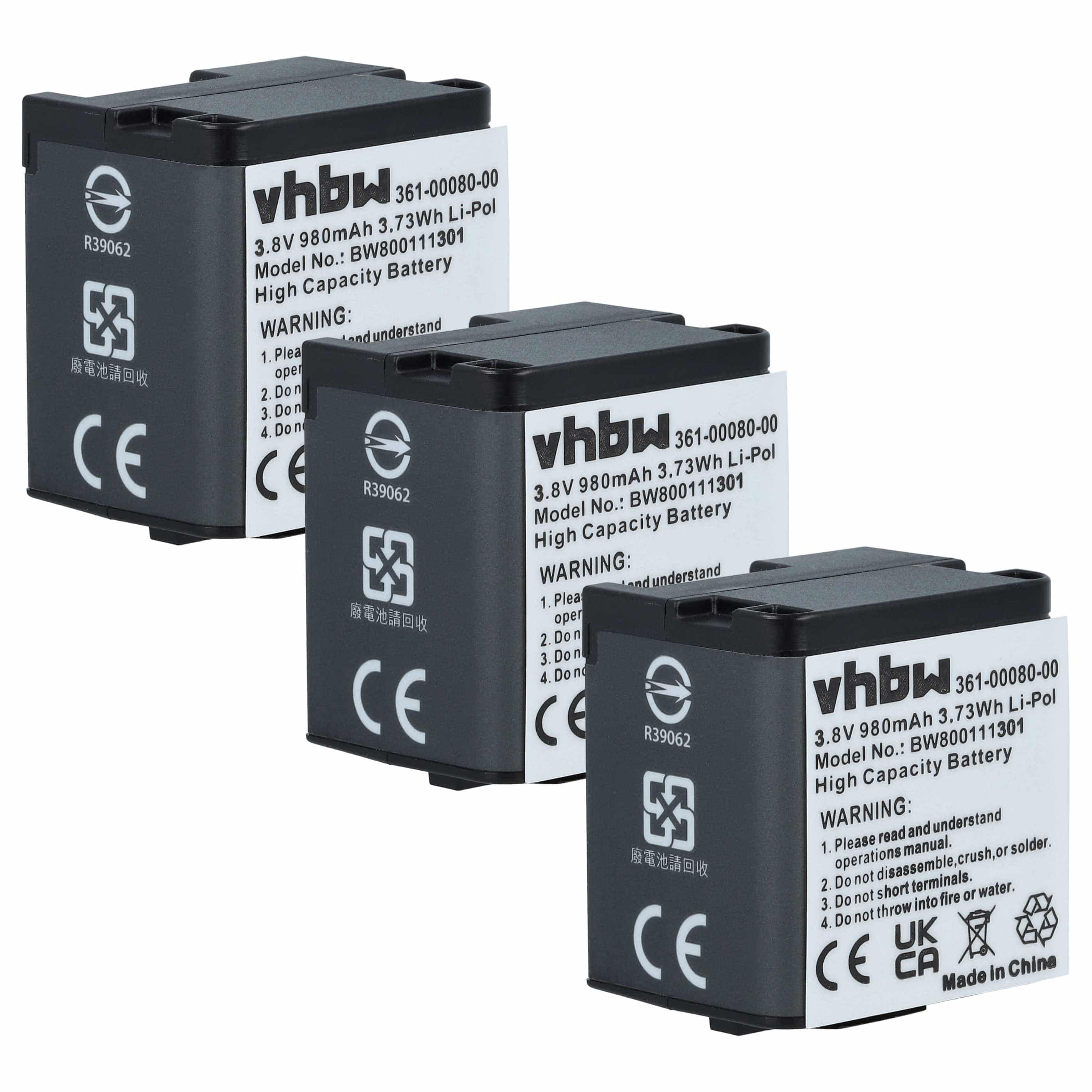 Videocamera 3x Battery replaces Garmin 010-01363-10, 010-12256-01, 361-00080-00 - 980 mAh 3.8 V Li-polymer