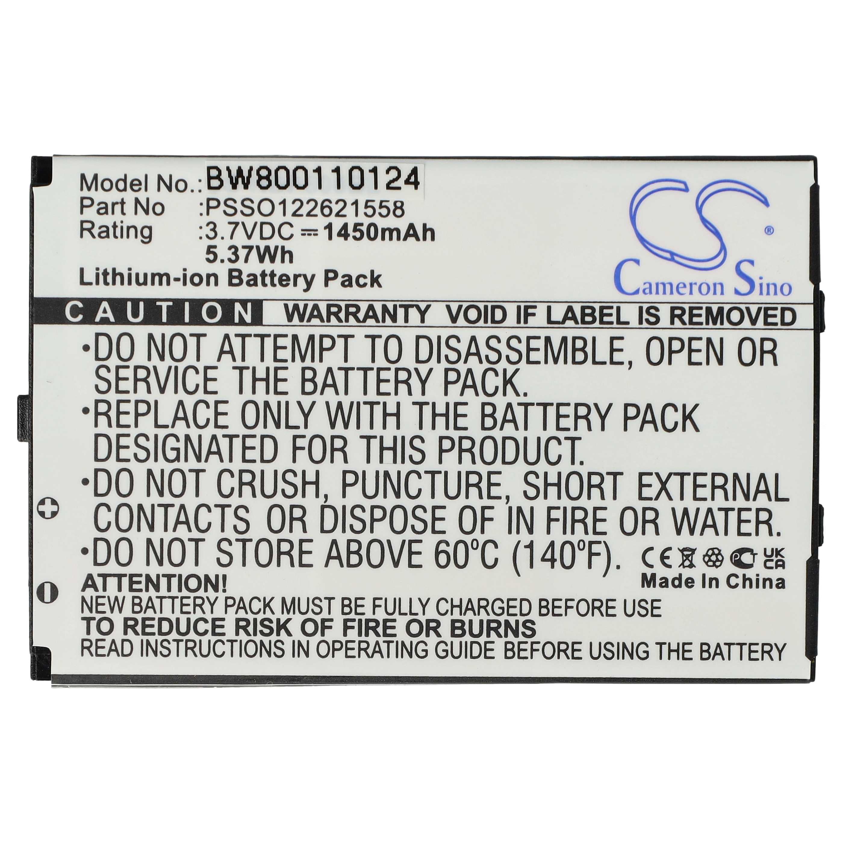 2x Batería reemplaza PSSO122621558 para escáner código de barras (1450 mAh, 3,7 V, Li-Ion)