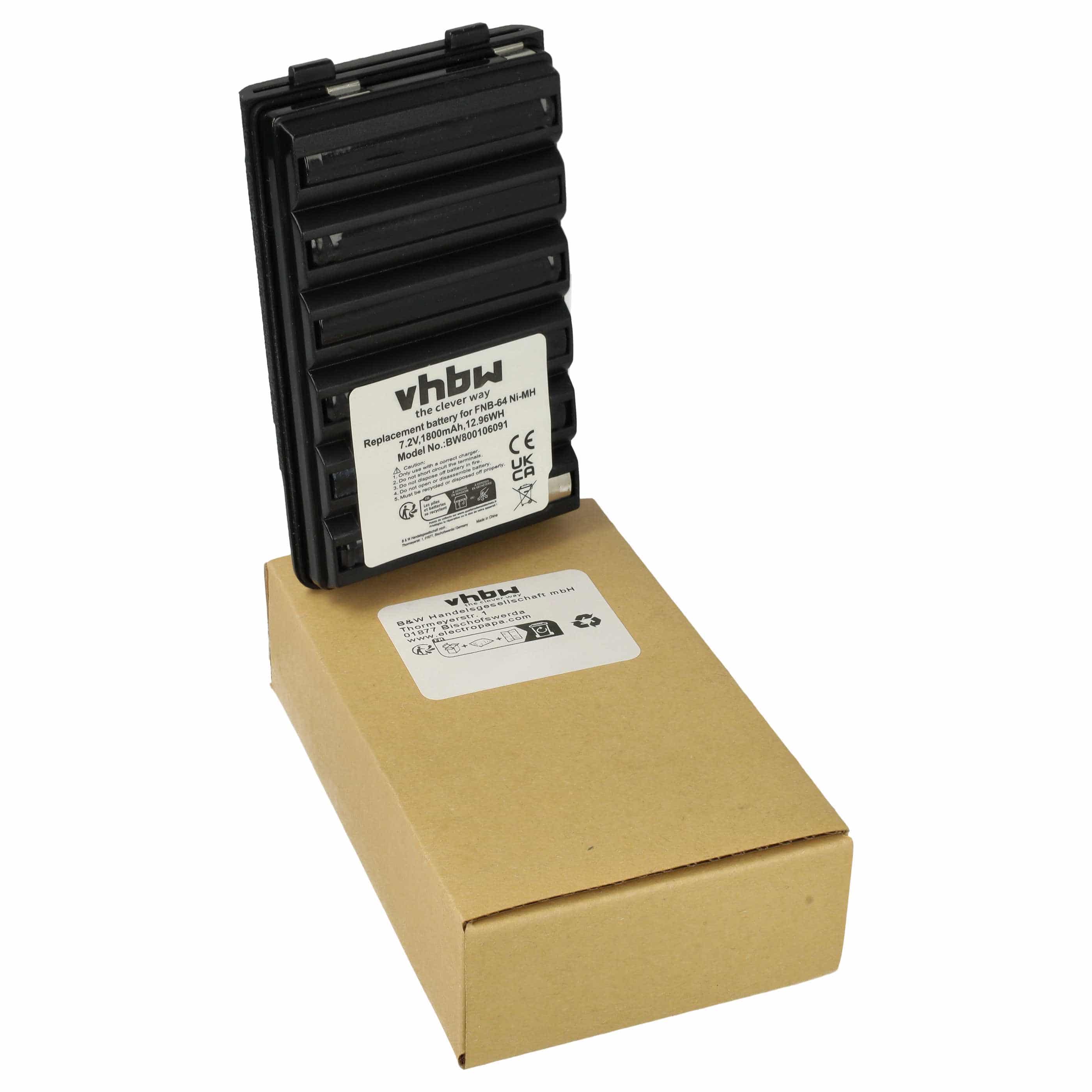 Radio Battery replaces Yaesu Vertex FNB-64H, FNB-57, FNB-64, FNB-83, AAJ66X001, FNB-83H - 1800 mAh 7.2 V NiMH