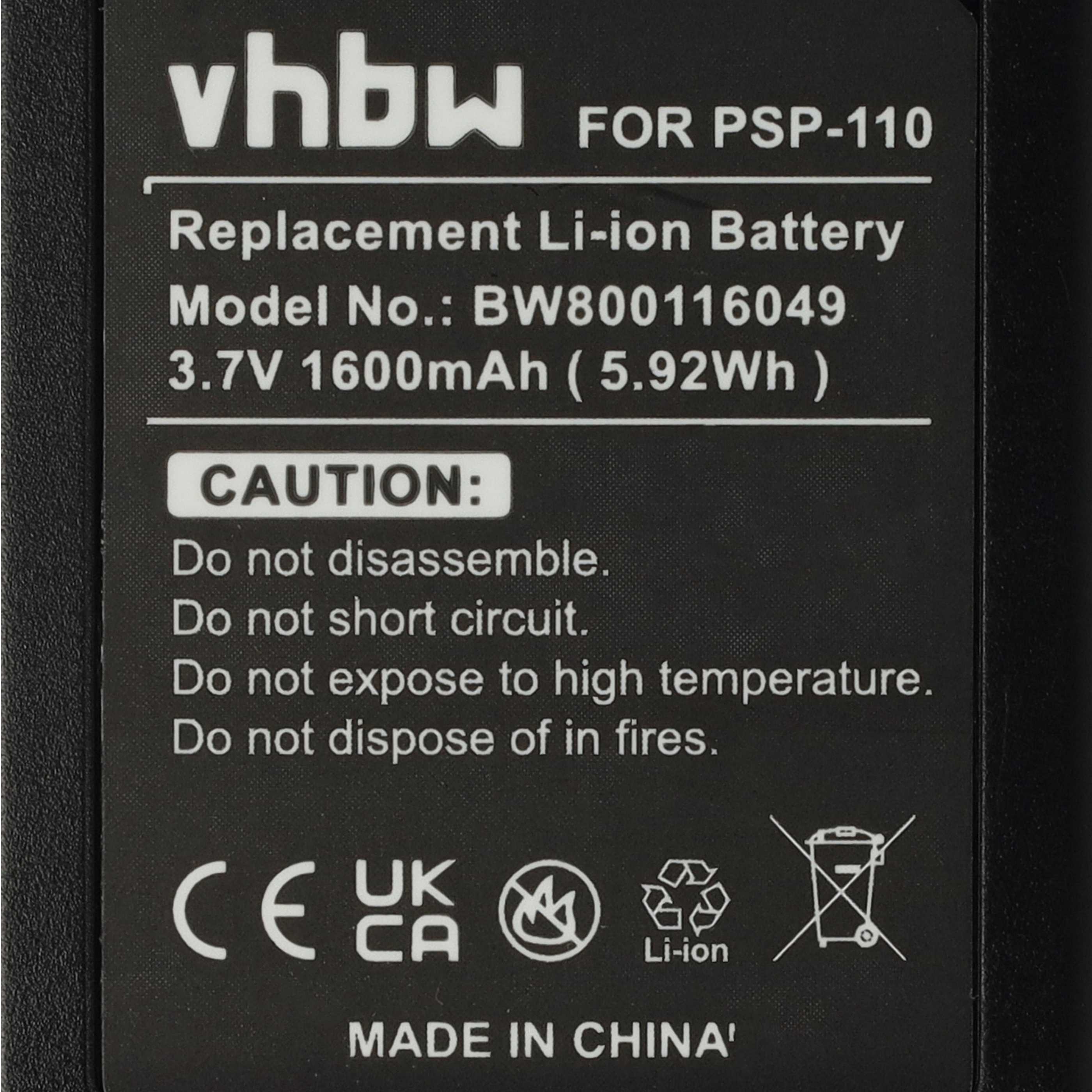 Games Console 2x Battery replaces Playstation Portable PSP-280G, PSP-110 - 1600 mAh 3.7 V Li-Ion