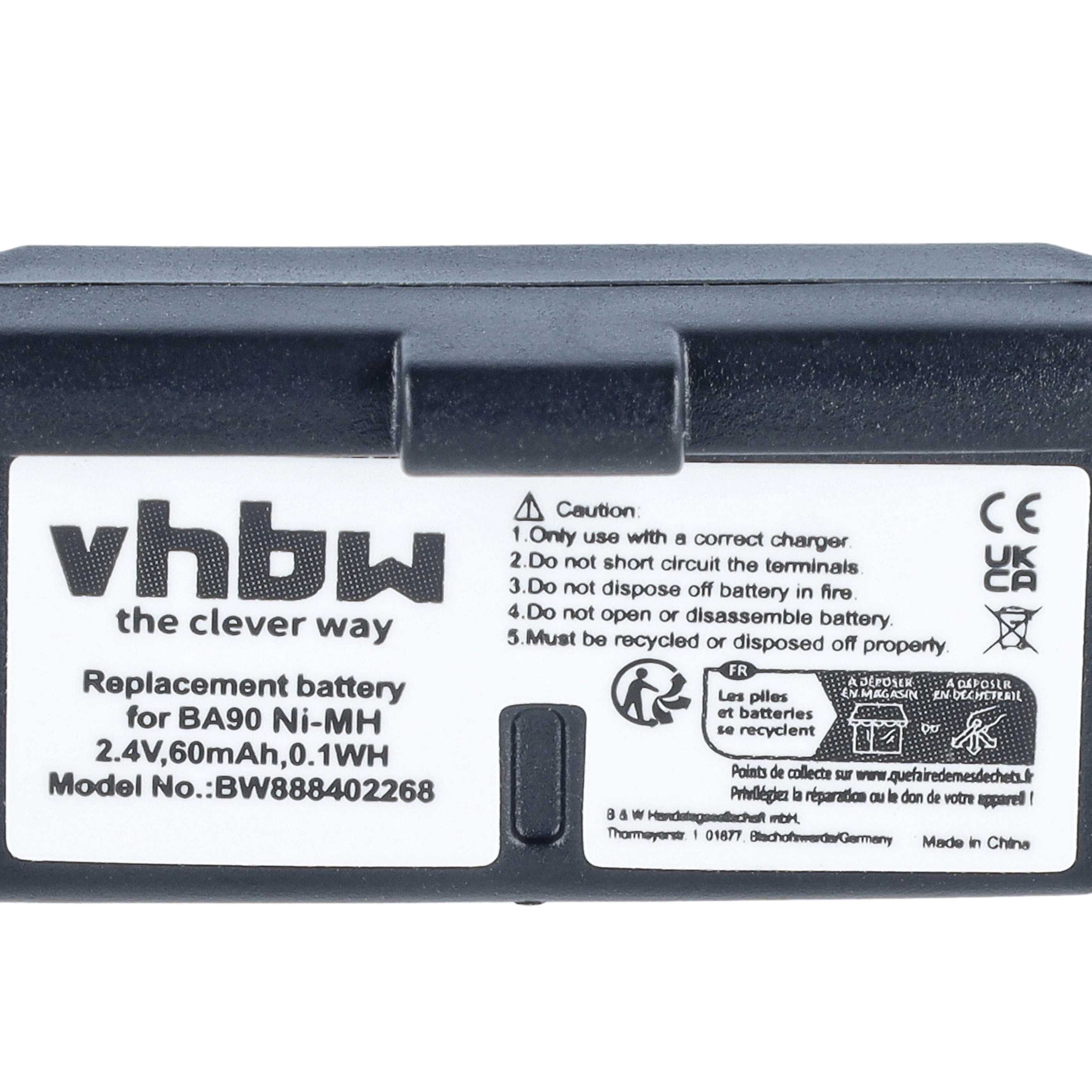 Batterie (5 pcs.) remplace Sennheiser BA90, E90, E180 casque audio Sennheiser - 60mAh 2,4V NiMH