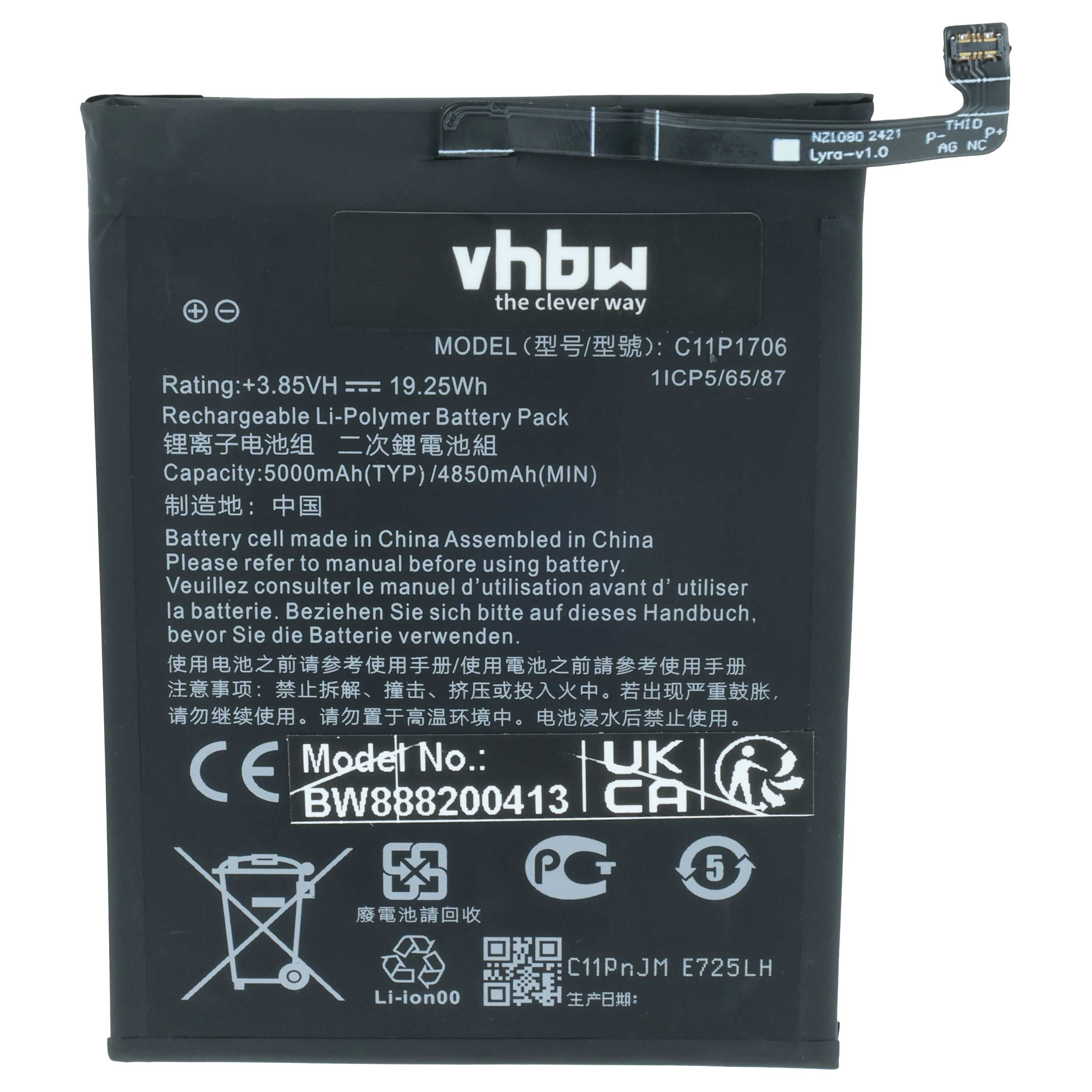 Akumulator do telefonu smartfona zamiennik Asus C11P1706 (1ICP5/65/87), 0B200-02870200 - 4900 mAh 3,85 V LiPo