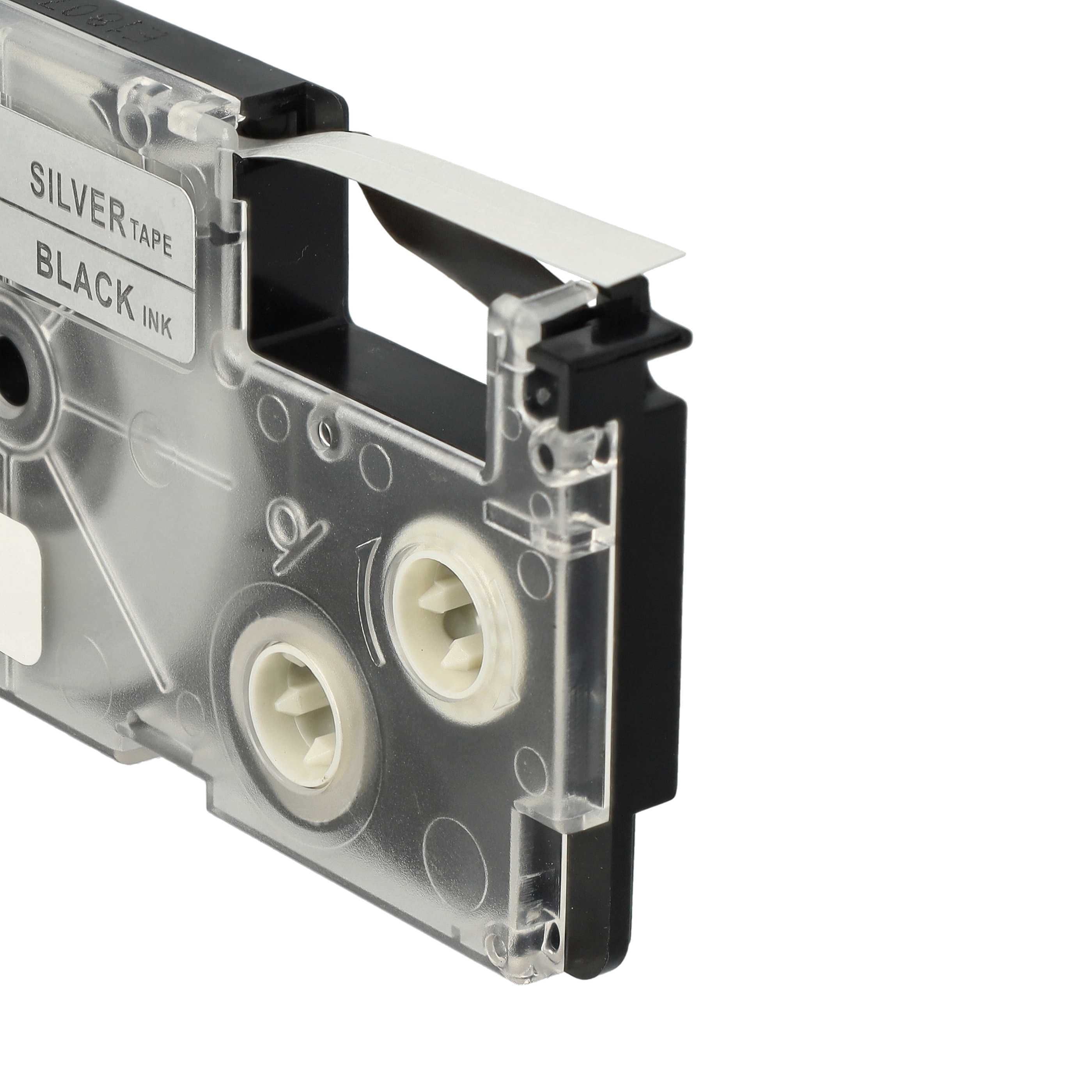 Label Tape replaces Casio XR-6SR1, XR-6SR - 6 mm Black to Silver