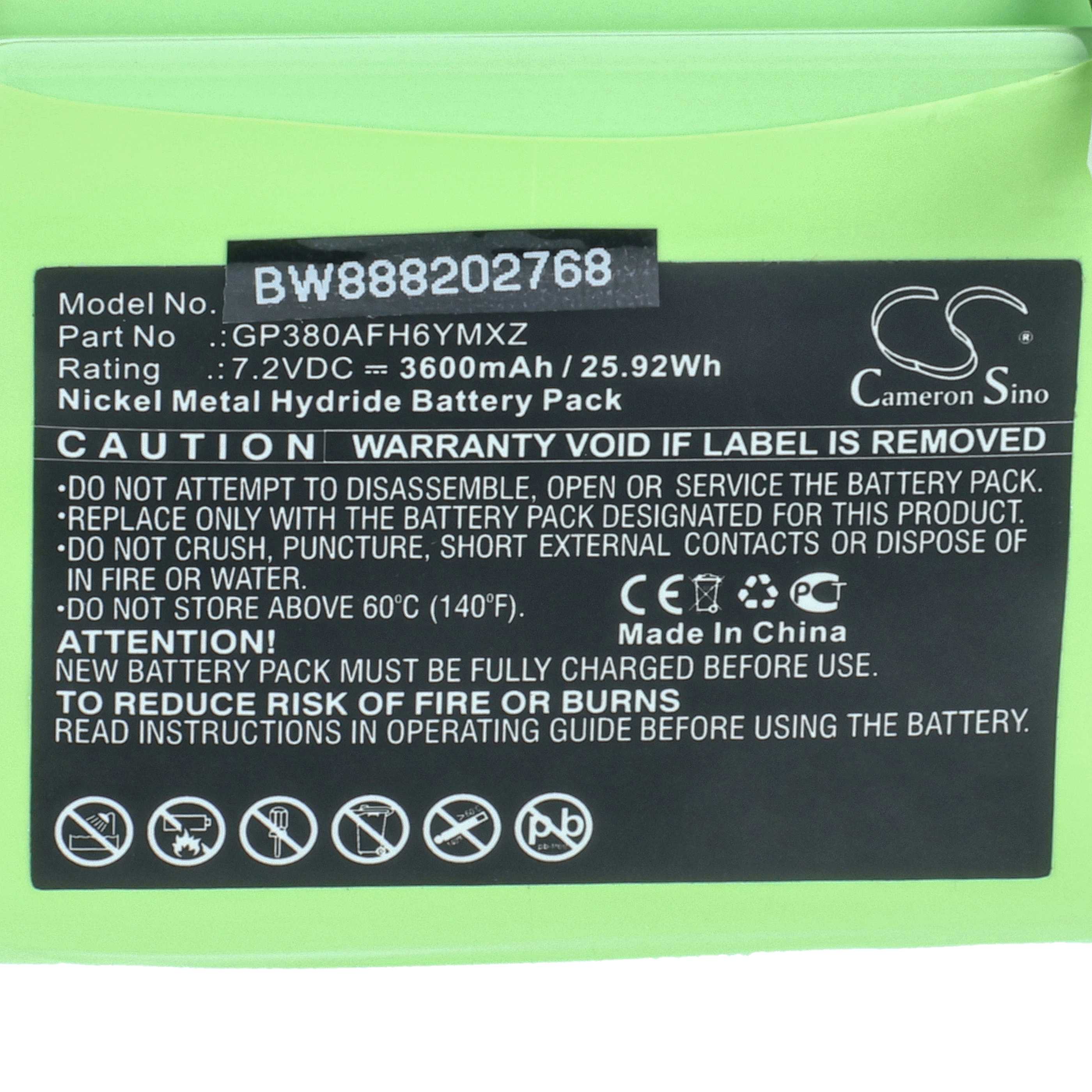 Batería reemplaza Megalite / Mettler / Transpal GP380AFH6YMXZ para dispositivo medición - 3600 mAh 7,2 V NiMH