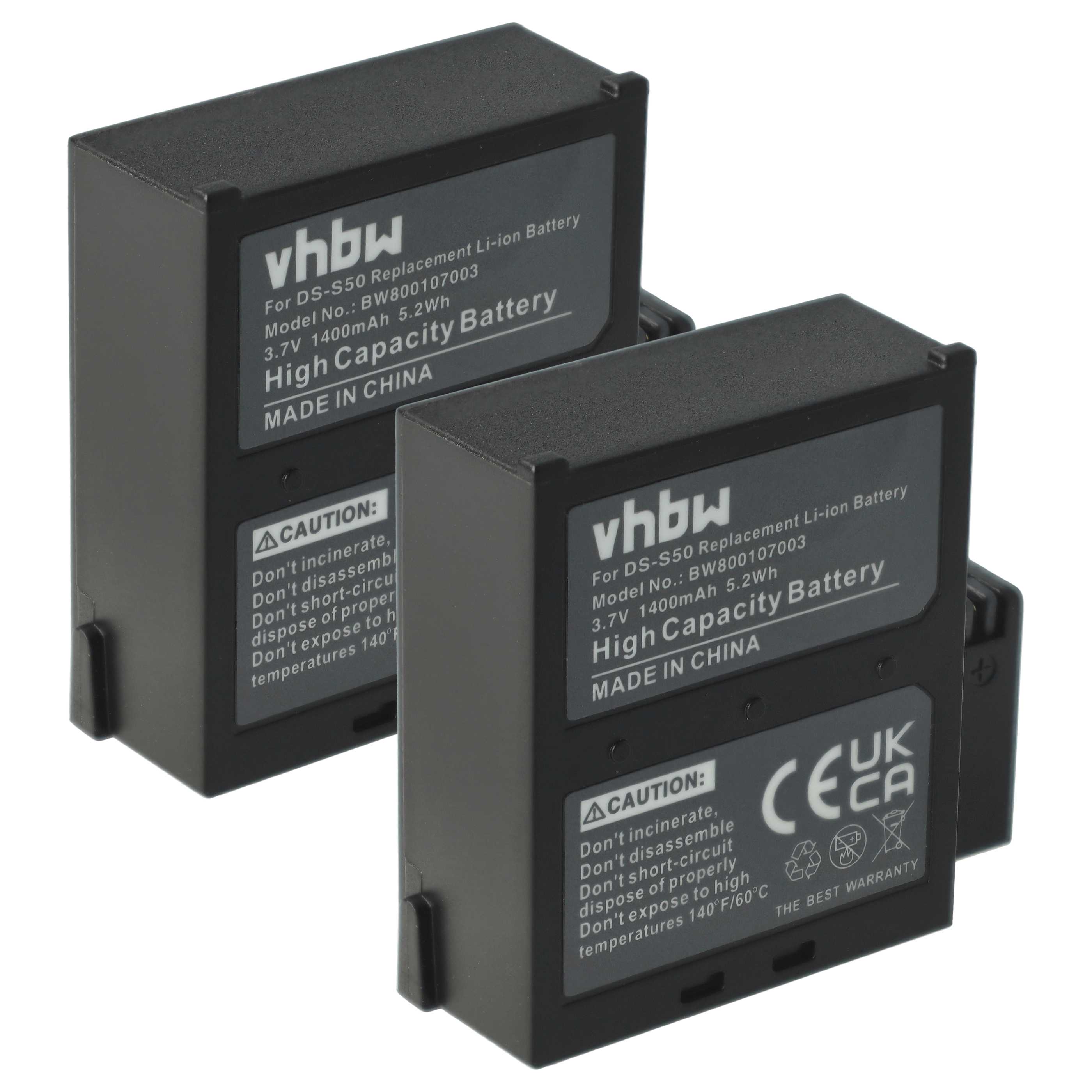 Videokamera-Akku (2 Stück) als Ersatz für AEE DS-S50, VCC-A034-SB für AEE - 1400mAh 3,7V Li-Ion