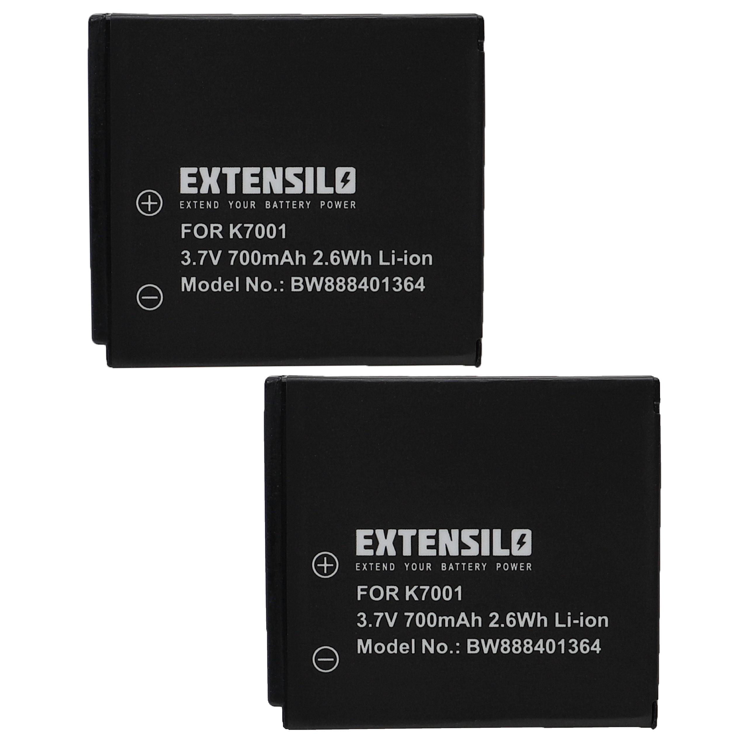 2x Battery replaces Kodak Klic 7001 - 700mAh, 3.7V, Li-Ion