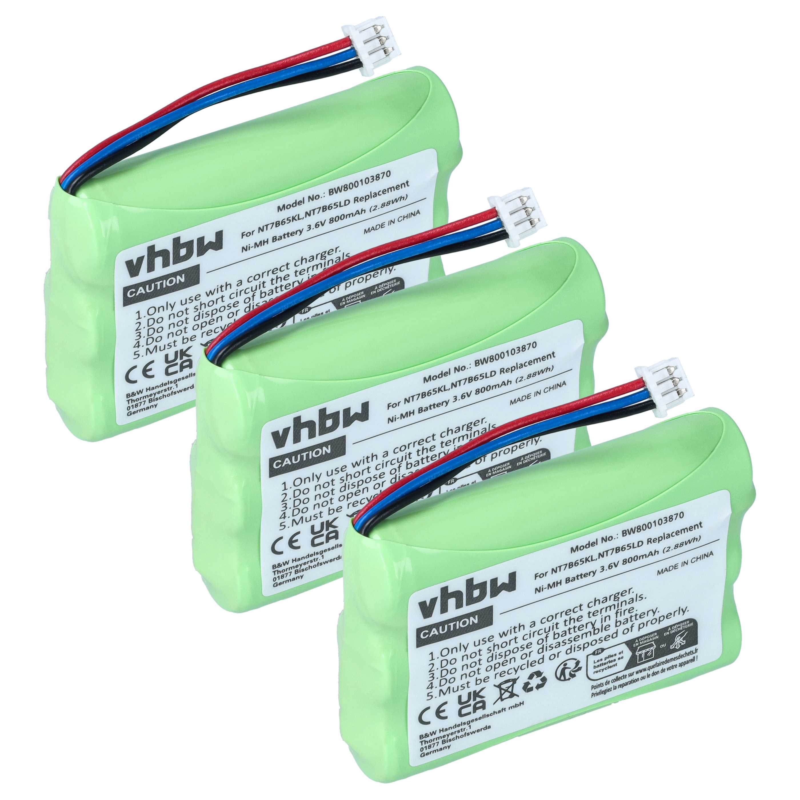 3x Batteries remplace NT7B65LD, NT7B65KL, CPH-464Q3S pour téléphone Bosch - 800mAh 3,6V NiMH