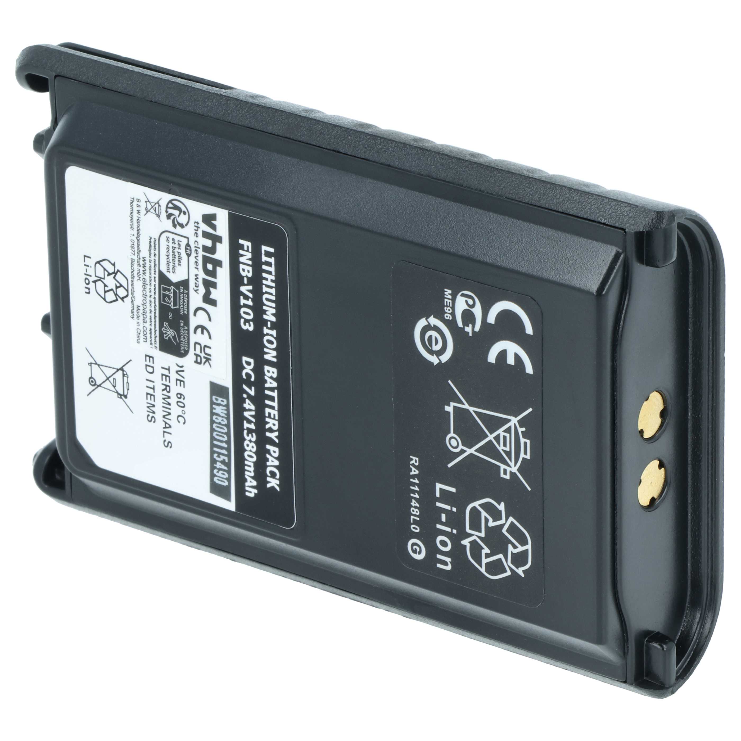 Radio 2x Battery replaces Yaesu Vertex FNB-V103, FNB-V104, FNB-V103LI, FNB-V104LI - 1380 mAh 7.4 V Li-Ion