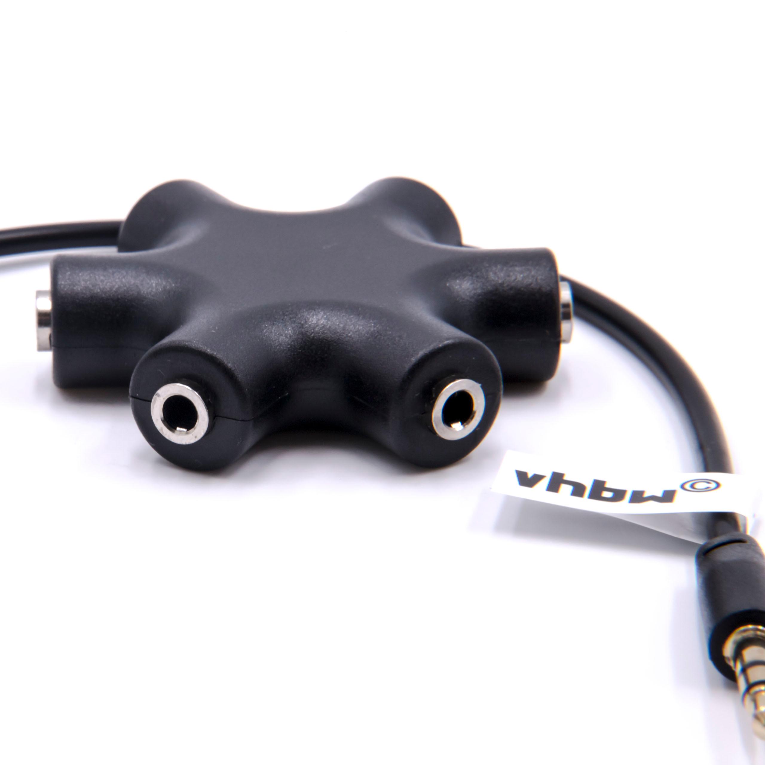 vhbw Répartiteur, audio splitter 5 sorties AUX noir pour écouteurs, boxs, hauts-parleurs, tablettes