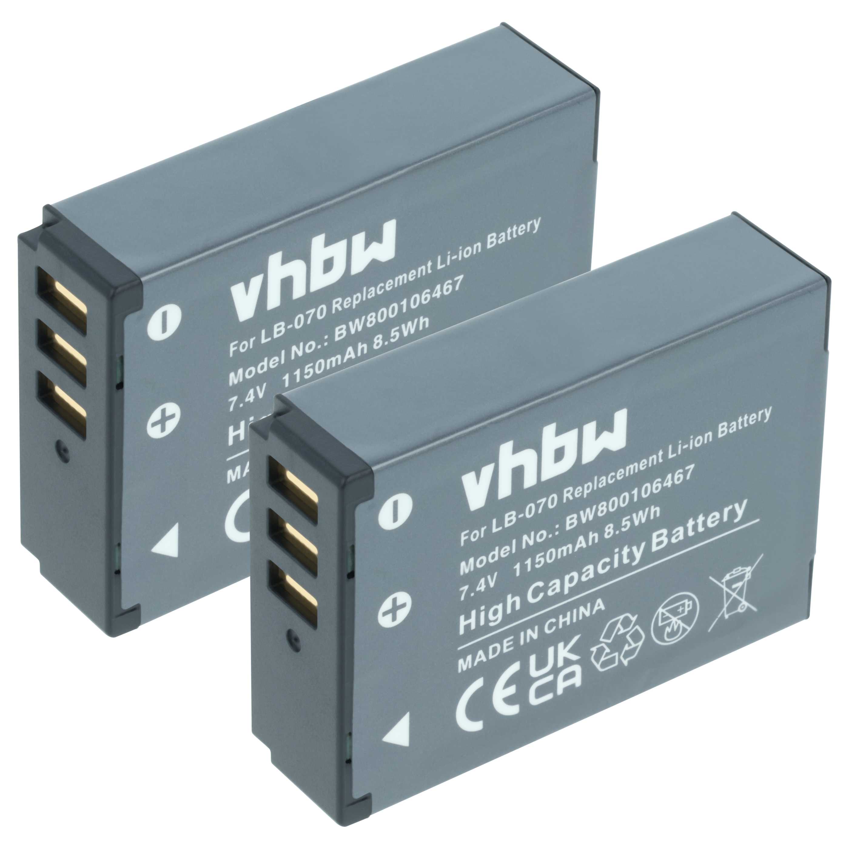 2x Battery replaces Kodak LB-070 - 1150mAh, 7.4V, Li-Ion
