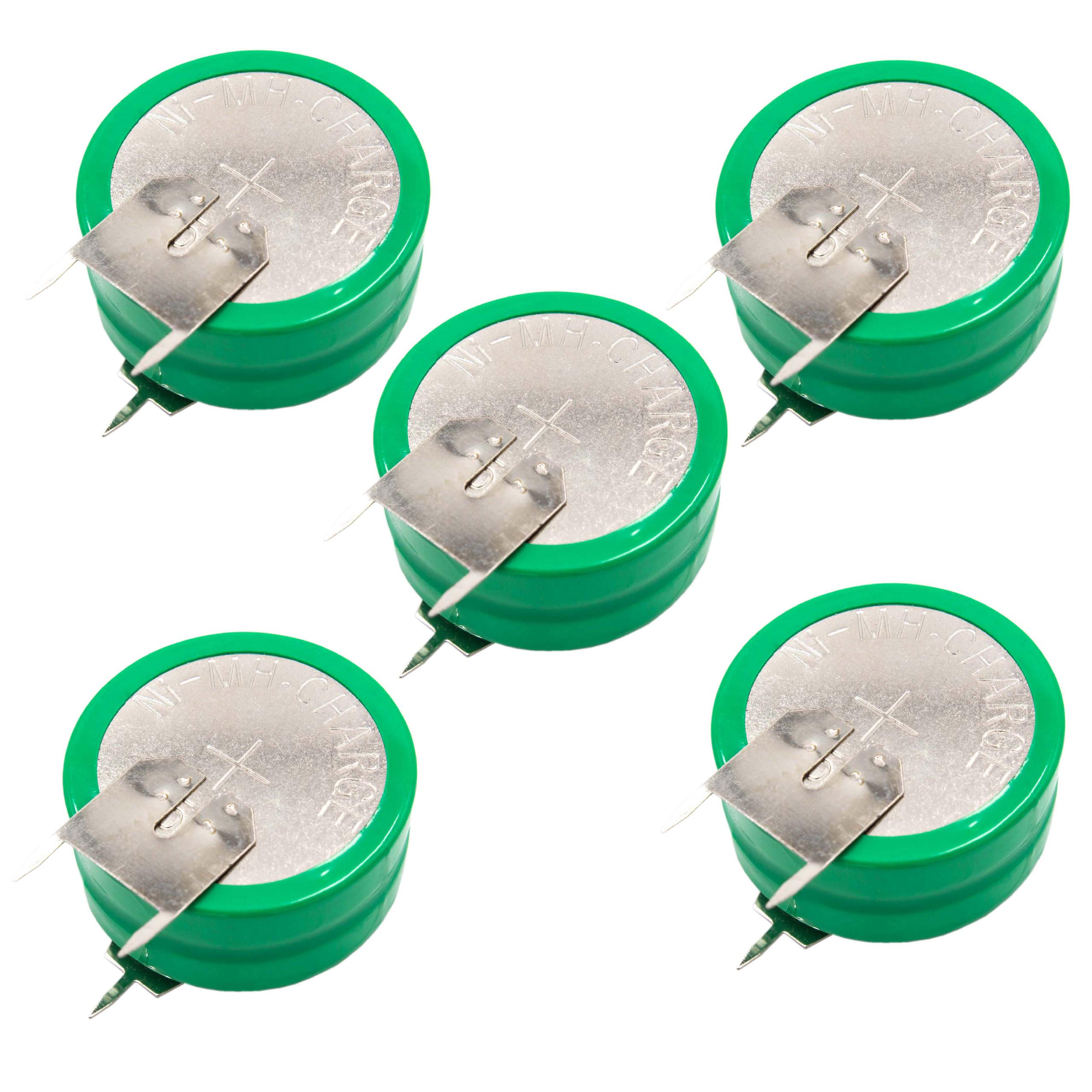 5x Button Cell Battery (2x Cell) Type 2/V250H 3 Pins for Model Building Solar Lamps etc. - 250mAh 2.4V NiMH