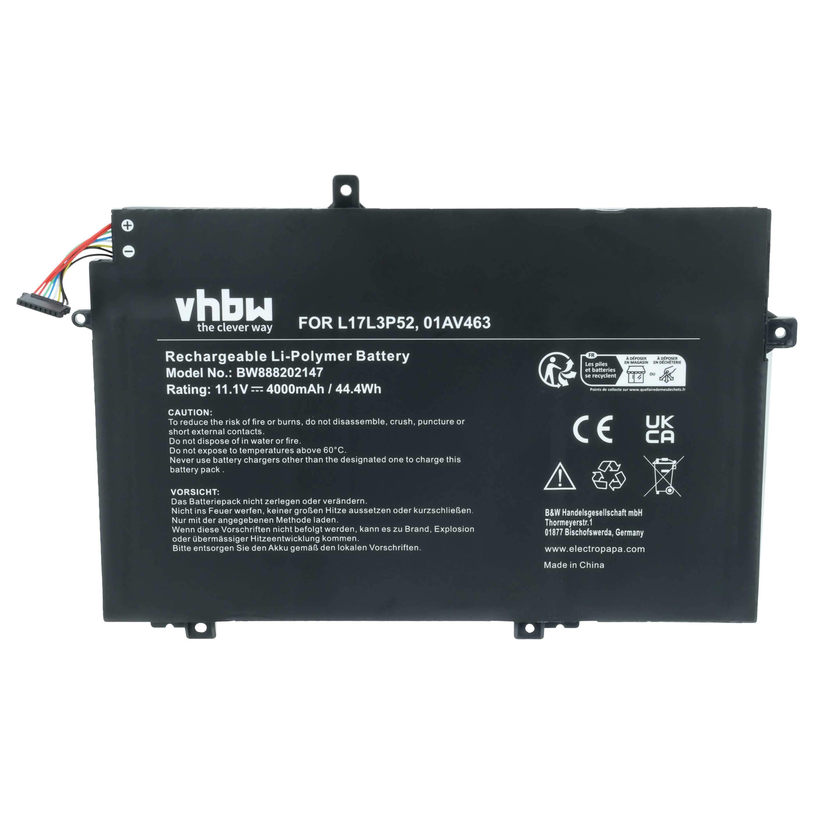 Akumulator do laptopa zamiennik Lenovo 01AV463, 5B10W13894, L17L3P52 - 4000 mAh 11,1 V LiPo, czarny