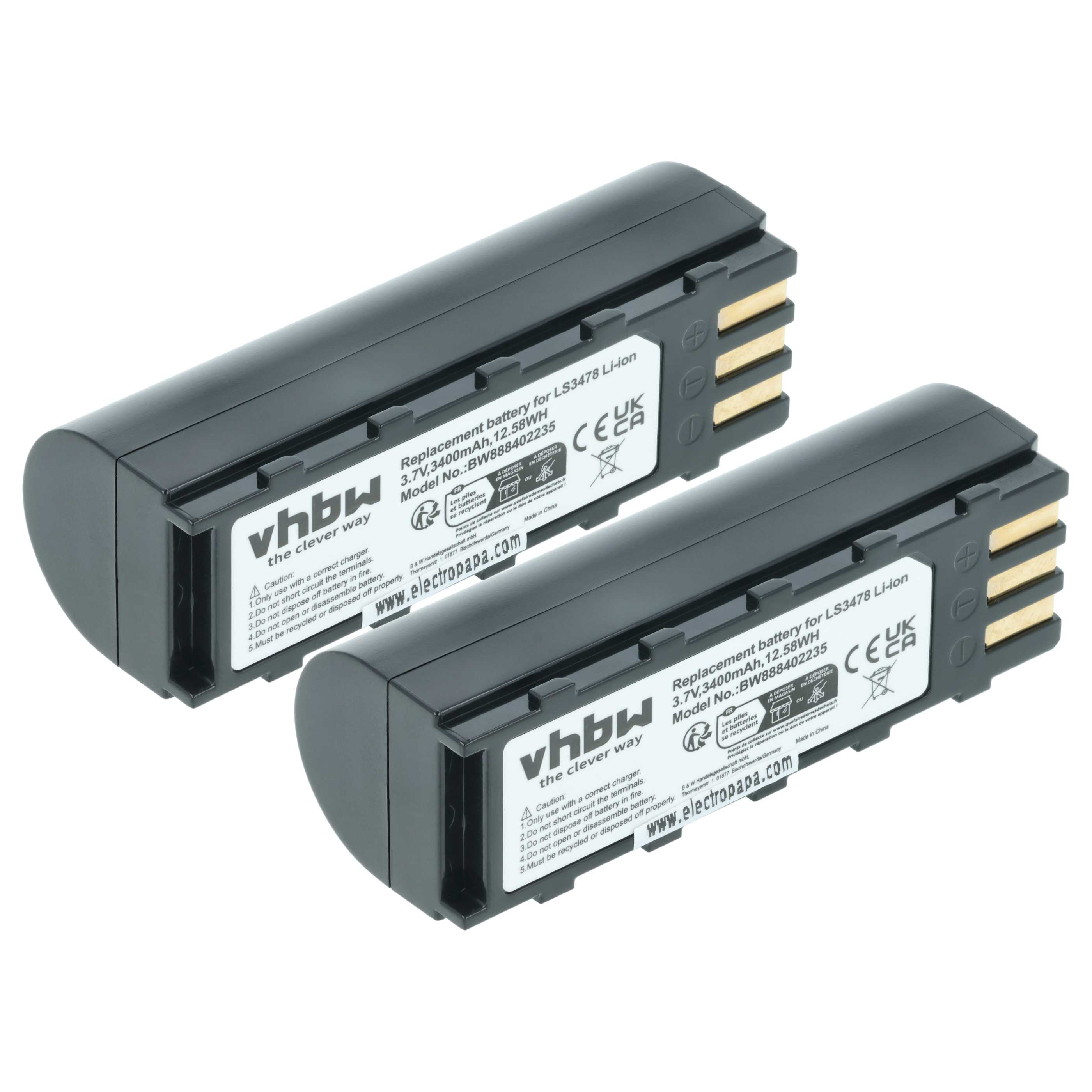 2x Batteria sostituisce Motorola 21-62606-01 per barcode scanner Symbol - 3400mAh 3,7V Li-Ion