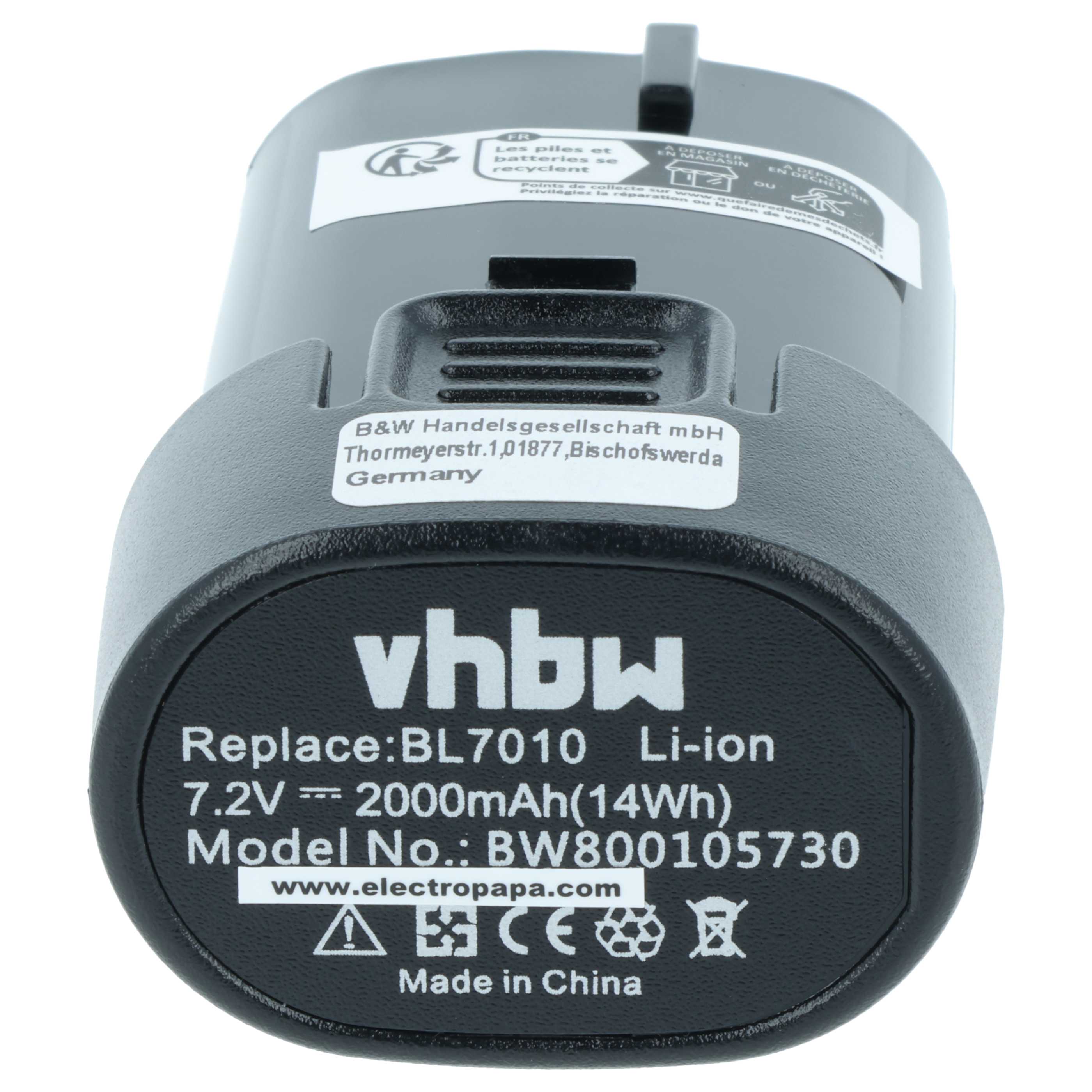 3x Battery replaces Makita BL7010, 194356-2, 194355-4 Electric Power Tool - 2000 mAh, 7.2 V, Li-Ion
