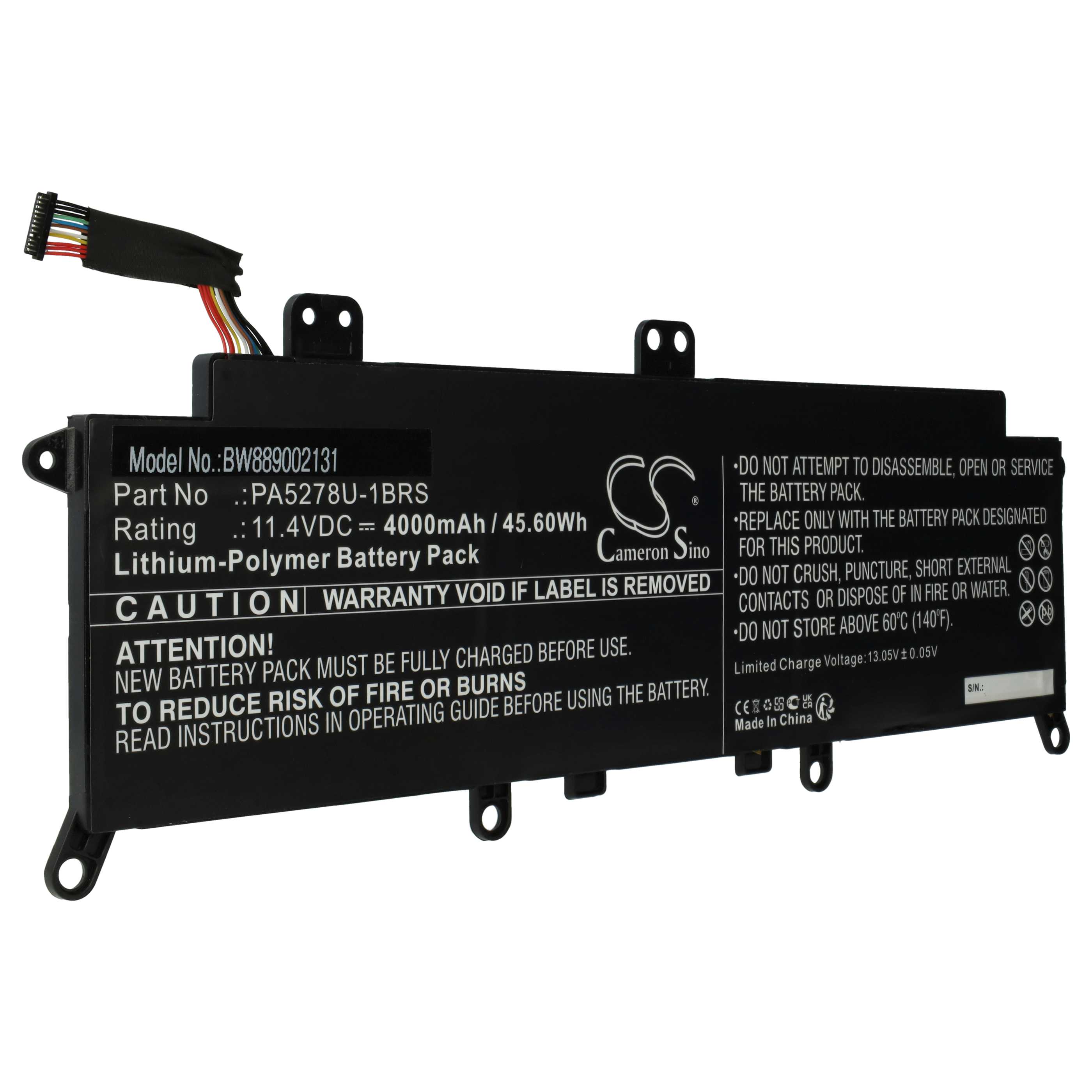 Batterie remplace Toshiba PA5278U-1BRS pour ordinateur portable - 4000mAh 11,4V Li-polymère, noir