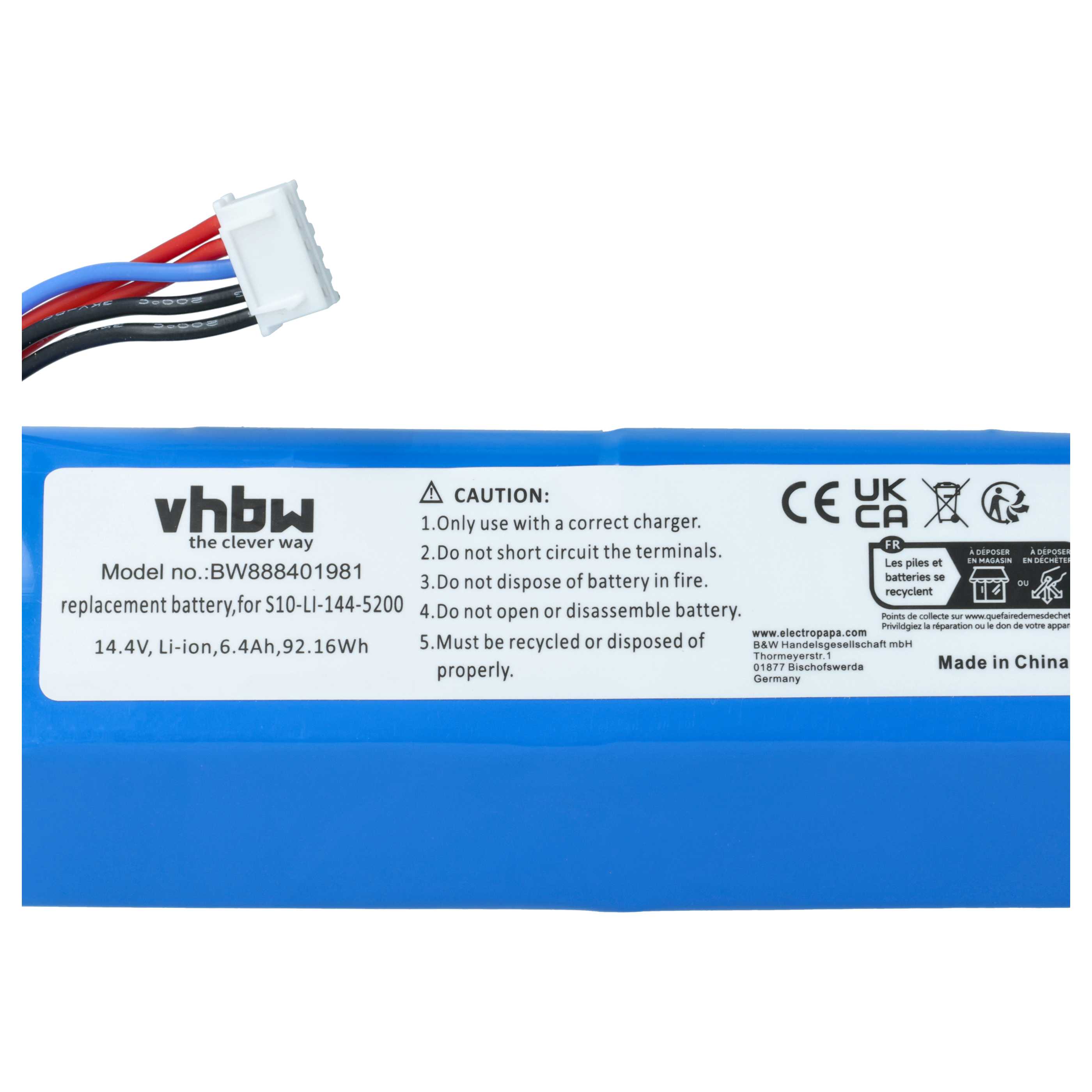Batterie remplace Ecovacs 201-1913-4200, 201-1913-4201 pour robot aspirateur Ecovacs - 6400mAh 14,4V Li-ion
