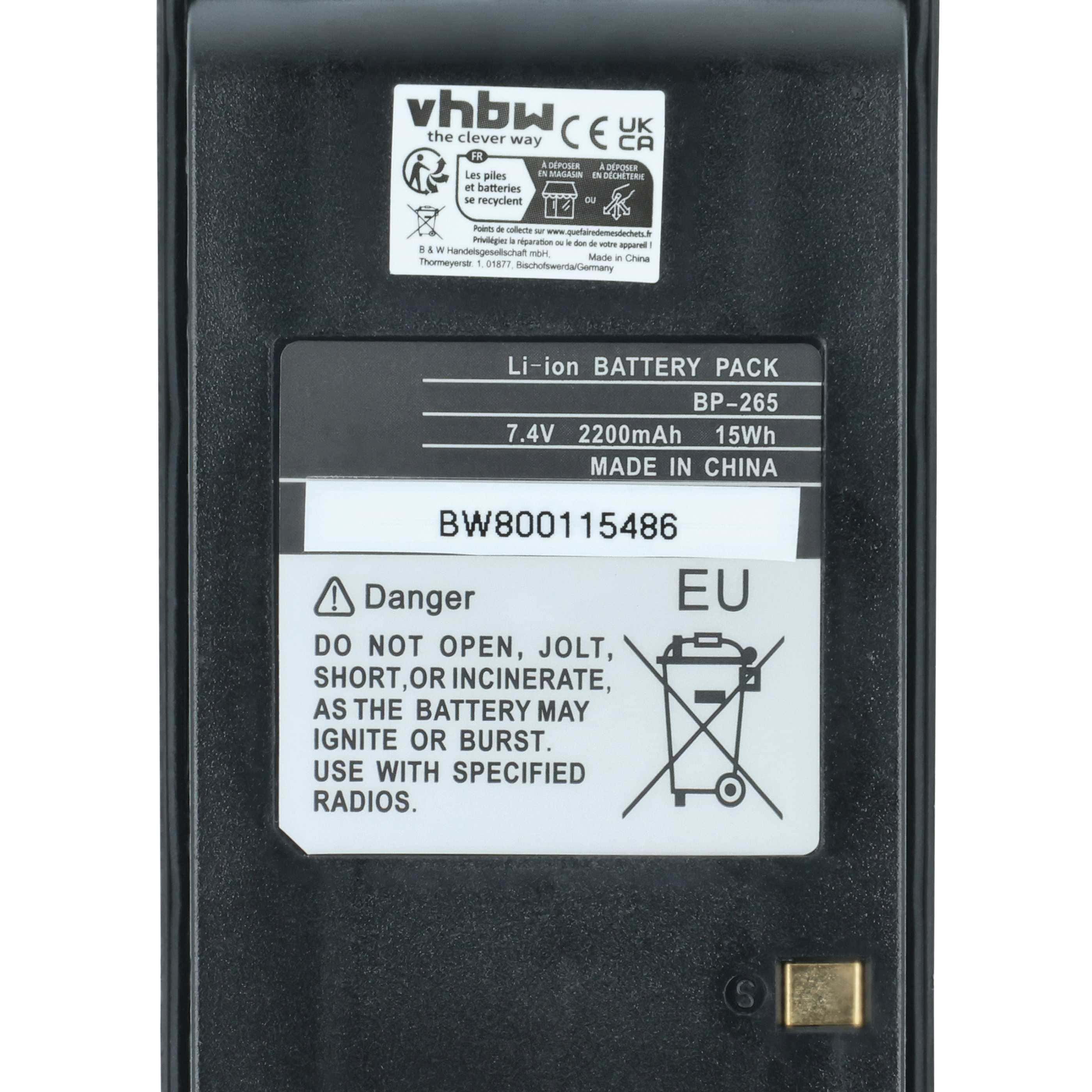 Radio 5x Battery replaces Icom BP-265LI, BP-265 - 2200 mAh 7.4 V Li-Ion + Belt Clip