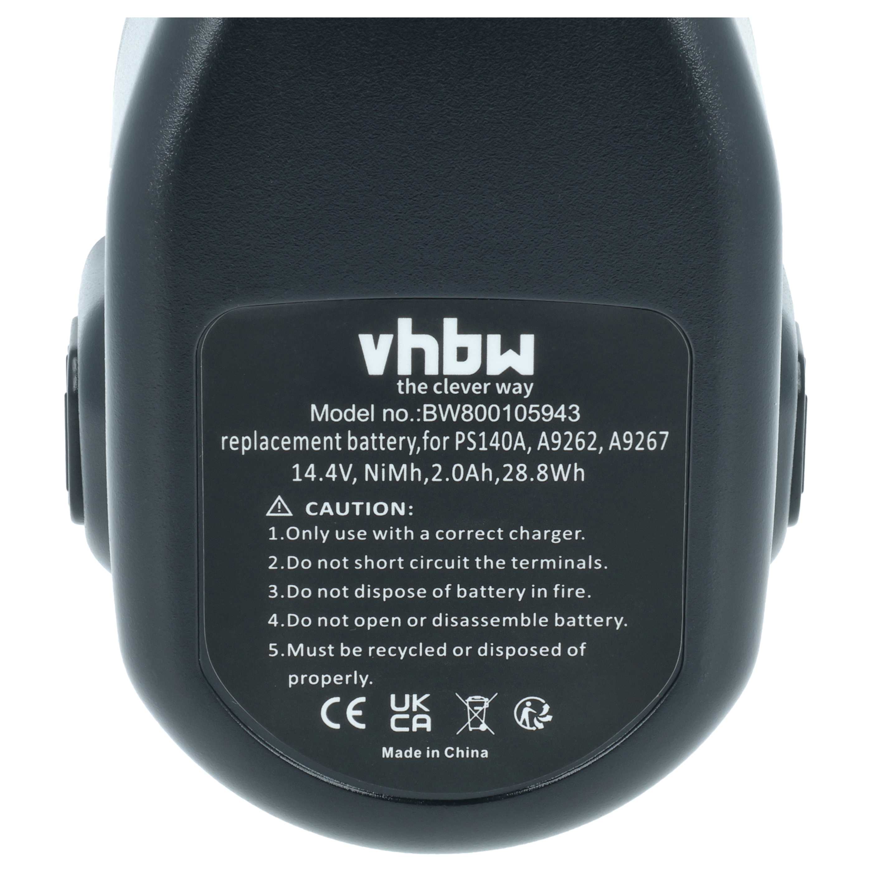 Battery replaces Black & Decker A9262 England SL1 3YD, A9262 Electric Power Tool - 2000 mAh, 14.4 V, NiMH