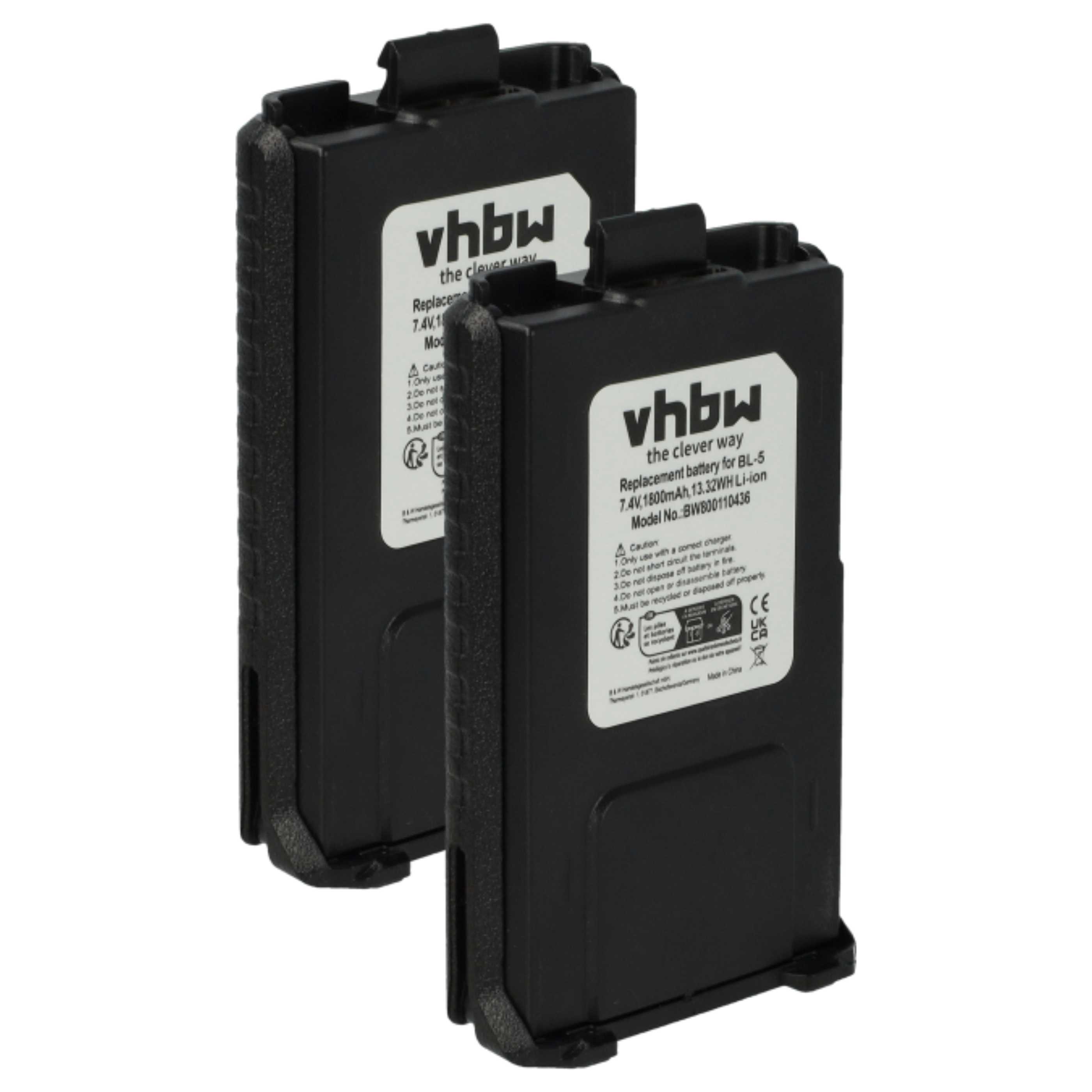 Radio 2x Battery replaces Baofeng BL-5 - 1800 mAh 7.4 V Li-Ion