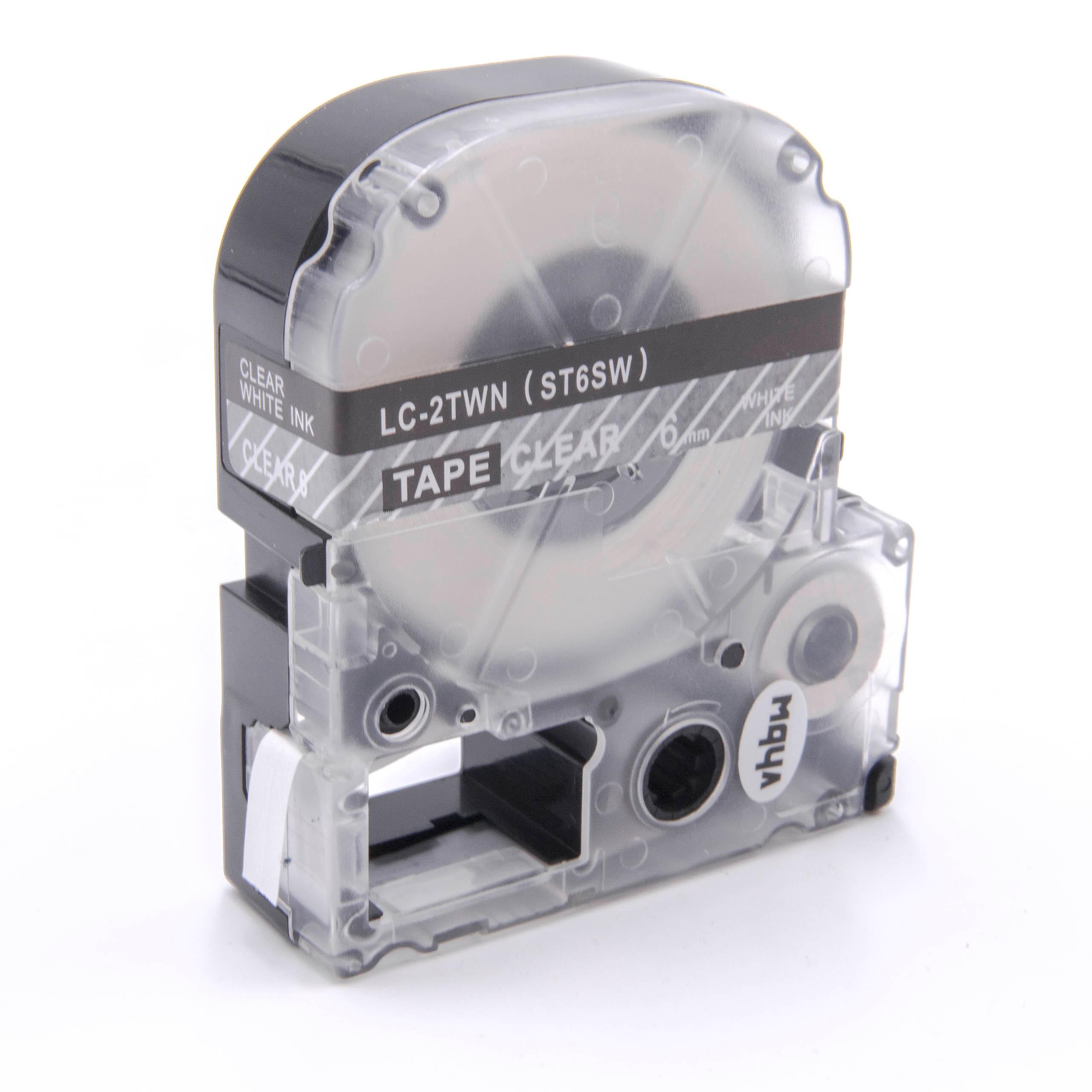 Cassette à ruban remplace Epson LC-2TWN - 6mm lettrage Blanc ruban Transparent