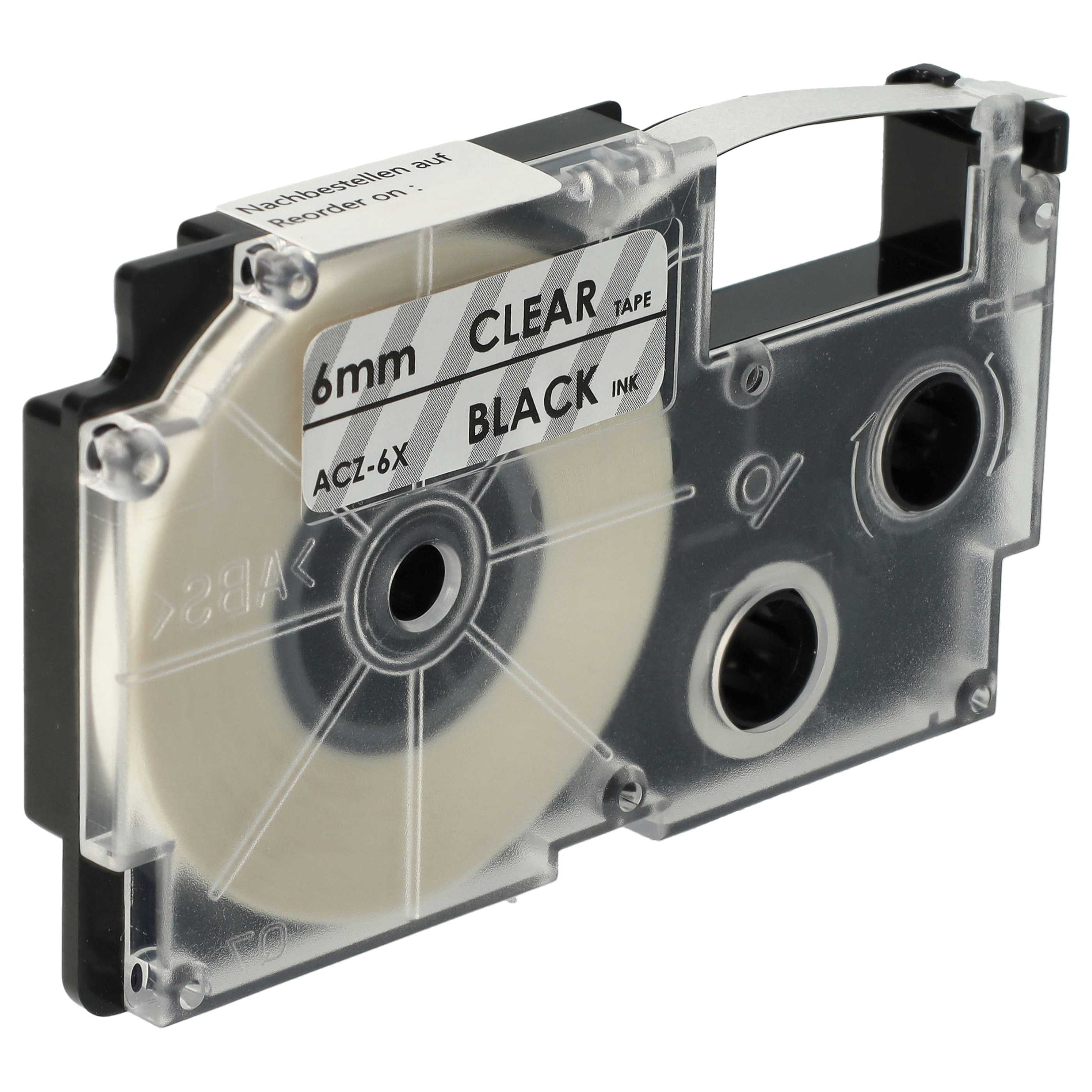 Cassetta nastro sostituisce Casio XR-6X1, XR-6X per etichettatrice Casio 6mm nero su trasparente
