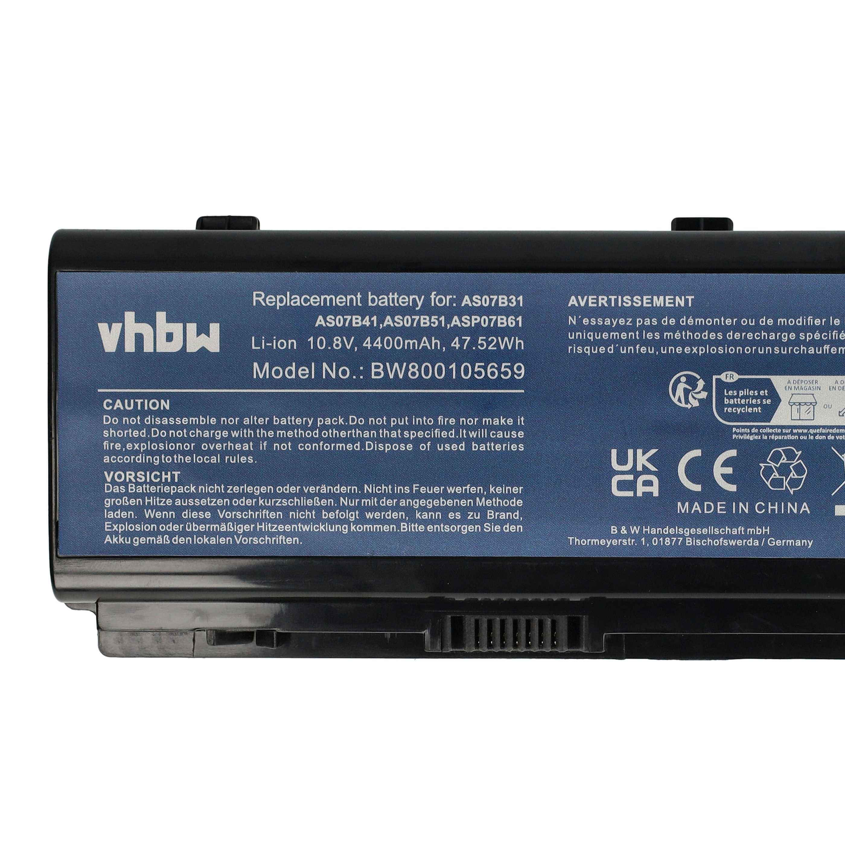 Notebook Battery Replacement for Acer 3UR18650Y-2-CPL-ICL50, 1010872903 - 4400 mAh 10.8 V Li-Ion, black