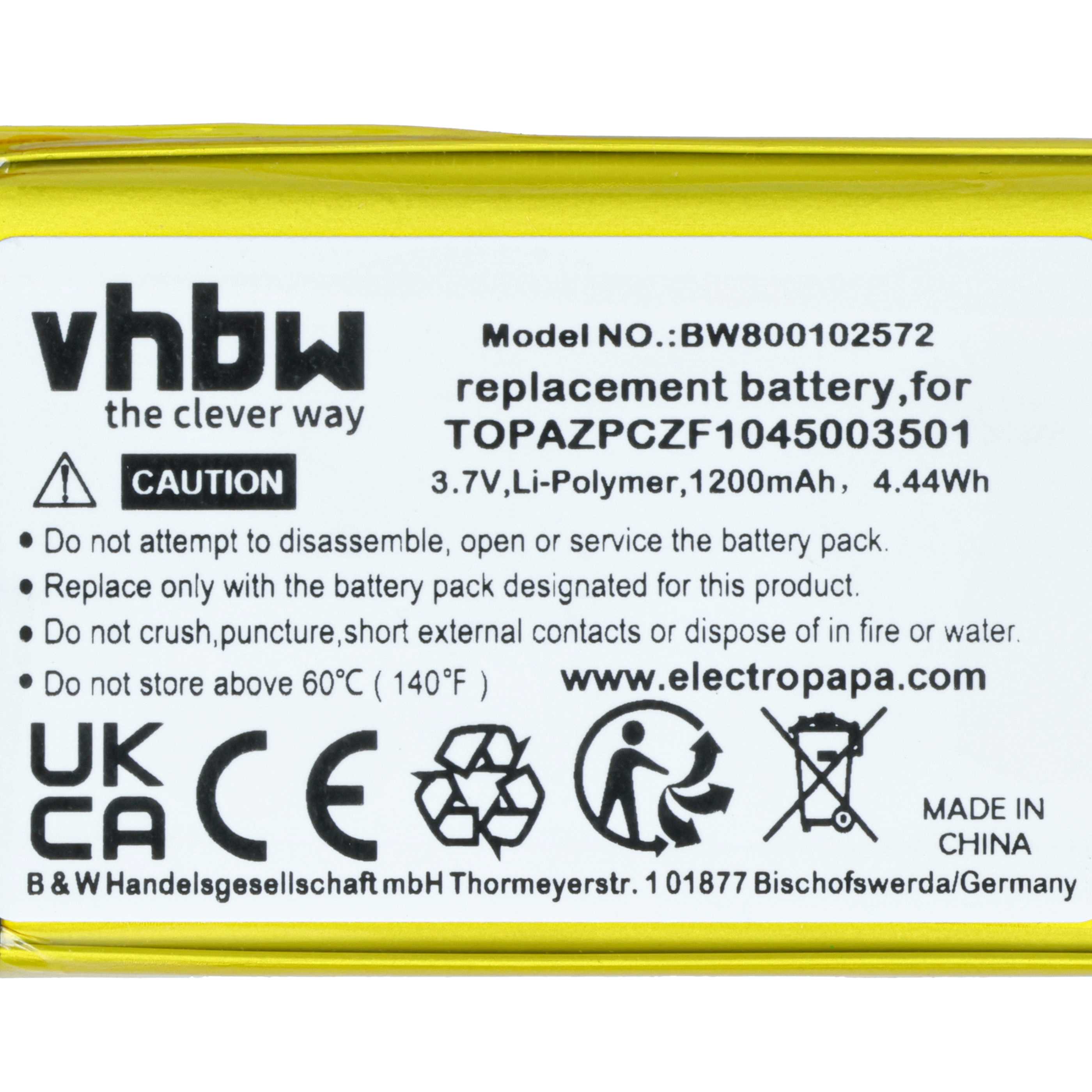 Akumulator do nawigacji GPS zamiennik Navigon Topaz, TOPAZPCZF1045003501 - 1200 mAh 3,7 V LiPo