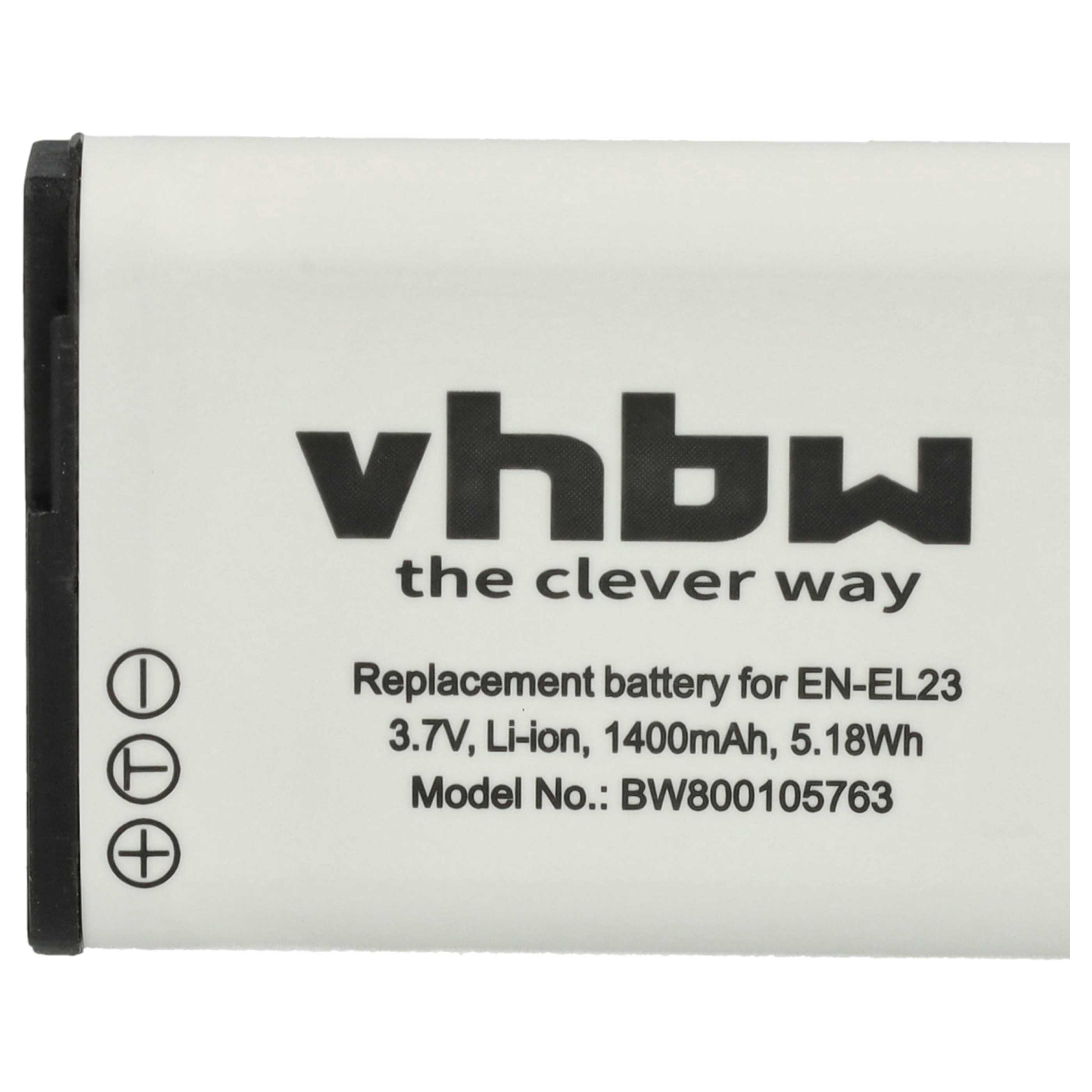 2x Battery replaces Nikon EN-EL23 - 1400mAh, 3.8V, Li-Ion