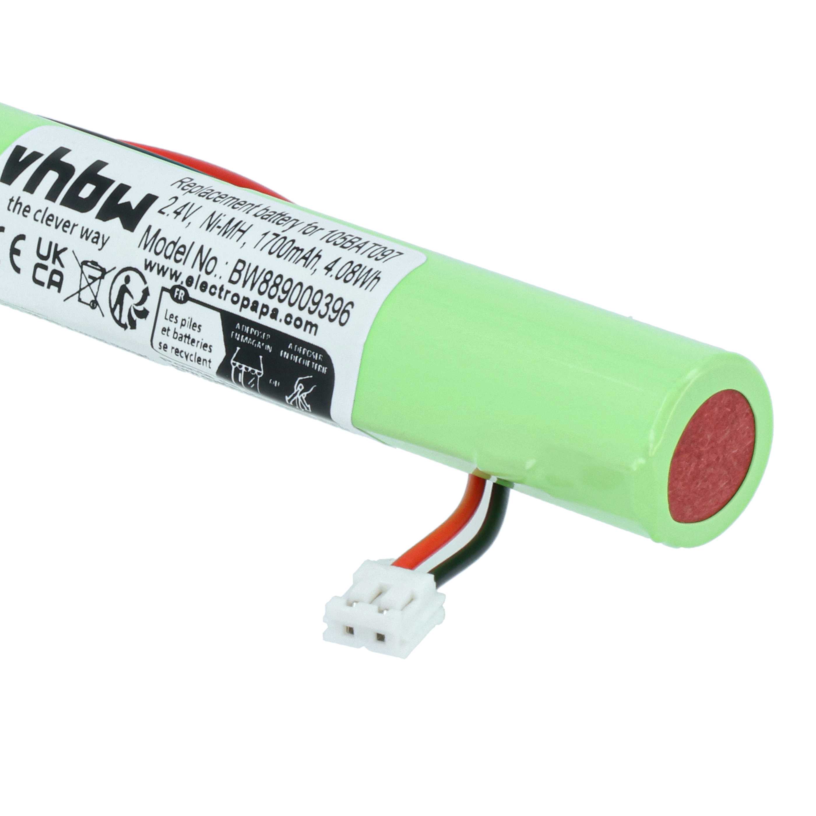 Emergency Light 2x Battery replaces Kaufel 105BAT091 (Ni-Cd), 105BAT097 - 1700 mAh 2.4 V NiMH + cable