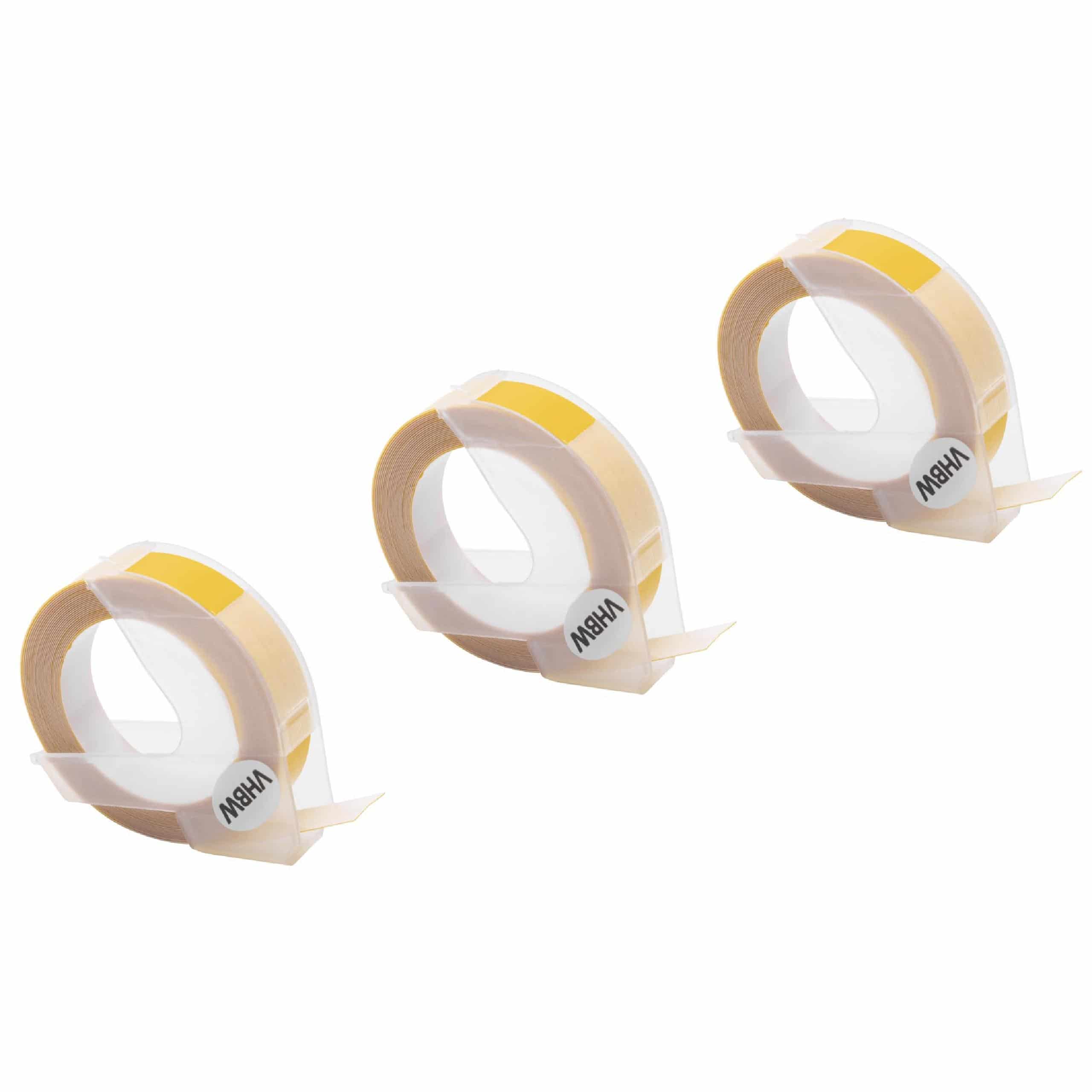 3x 3D Embossing Label Tape replaces Dymo S0898160, 520108 - 9 mm White to Yellow
