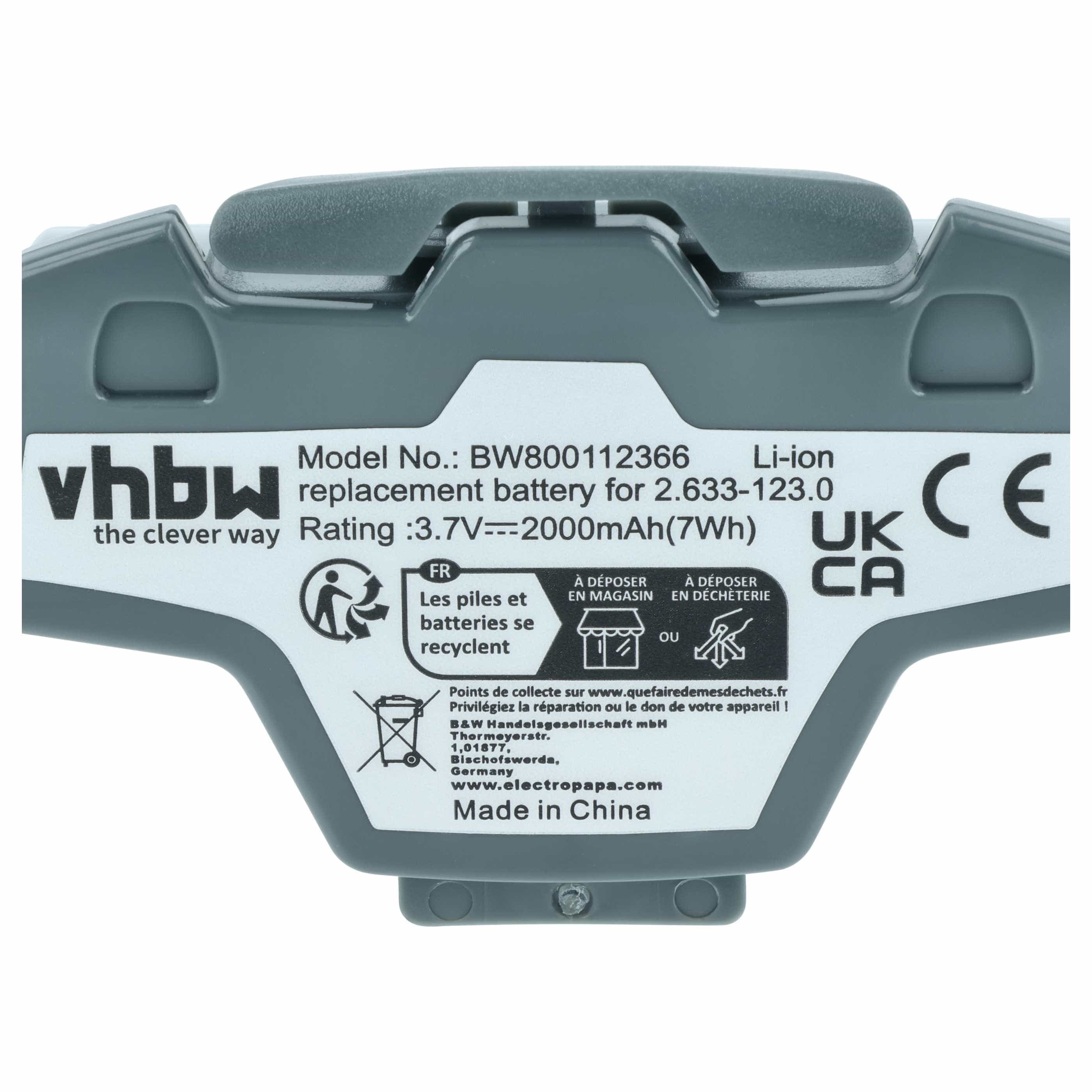 Battery replaces Kärcher 4.633-083.0, 2.633-123.0, 9.013-675.0 for Kärcher 2000mAh, 3.7V, Li-Ion