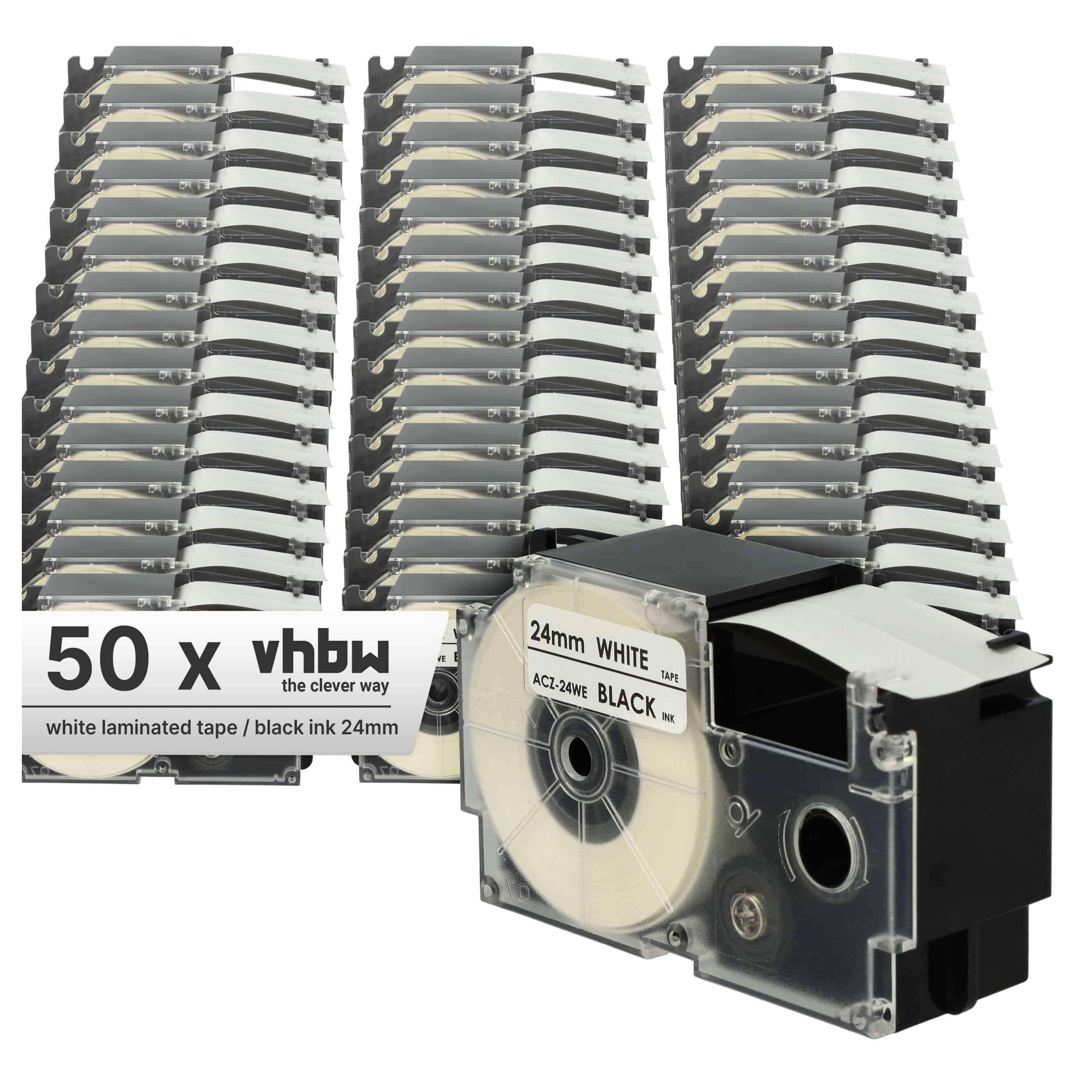 50x Label Tape replaces Casio XR-24WE, XR-24WE1 - 24 mm Black to White