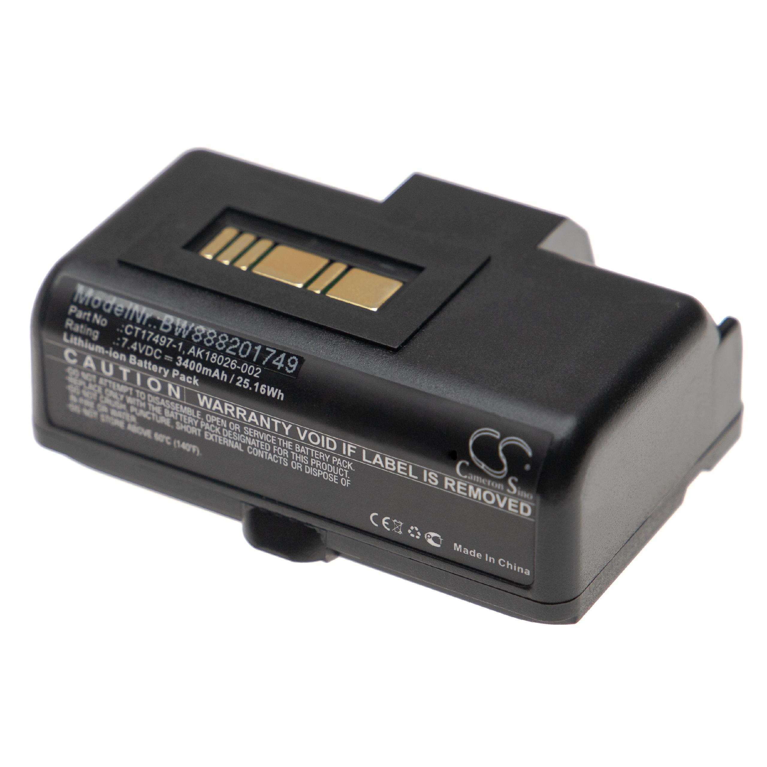 Batterie remplace Zebra AK18026-002, CT17497-1 pour imprimante - 3400mAh 7,4V Li-ion