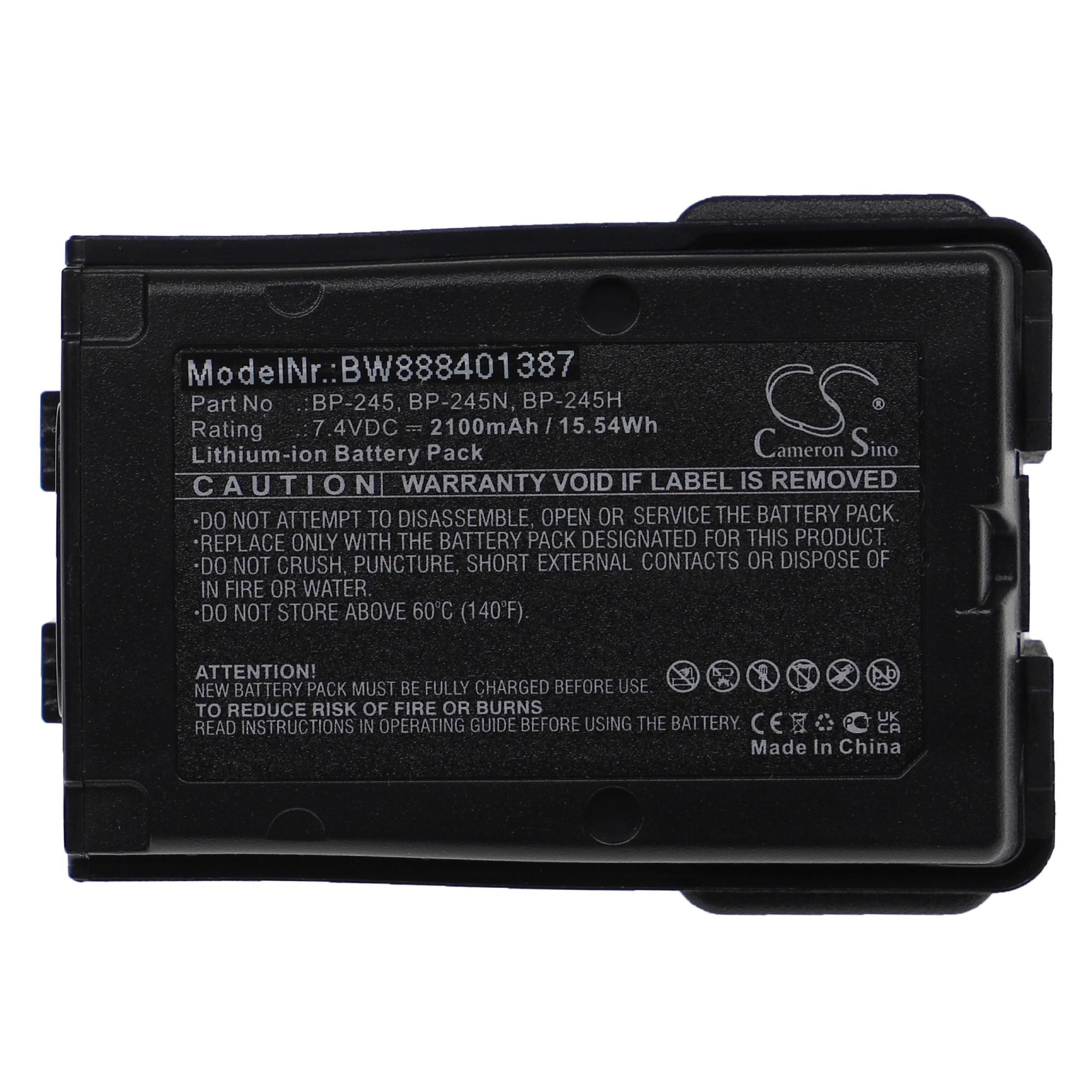 Radio Battery Replacement for Icom BP-245H, BP-245N, BP-245 - 2100mAh 7.4V Li-Ion